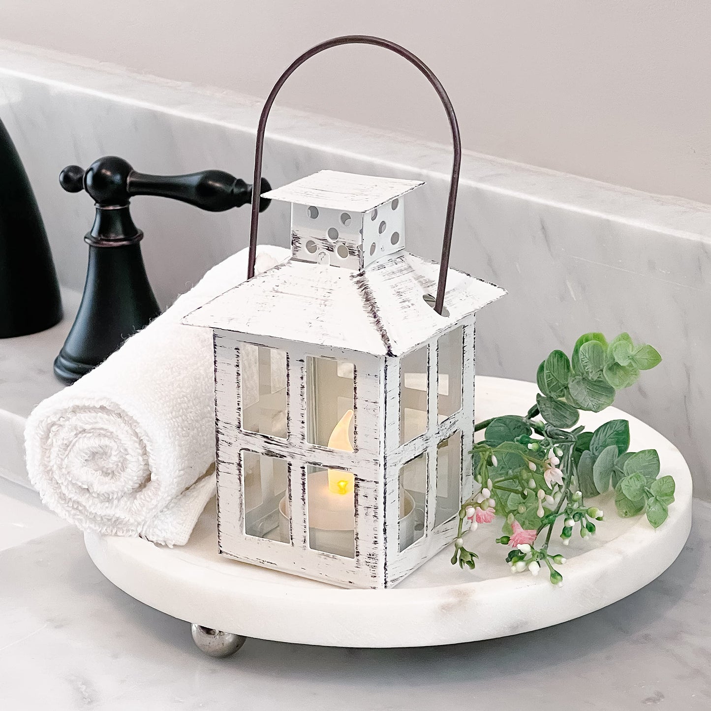 Kate Aspen Rustic Farmhouse Decor White Candle Holder Lantern Decorative (5 Inch), Wedding Decoration, Centerpiece Table Decorations, Home Decor, Shelf Decor, Fireplace Lantern