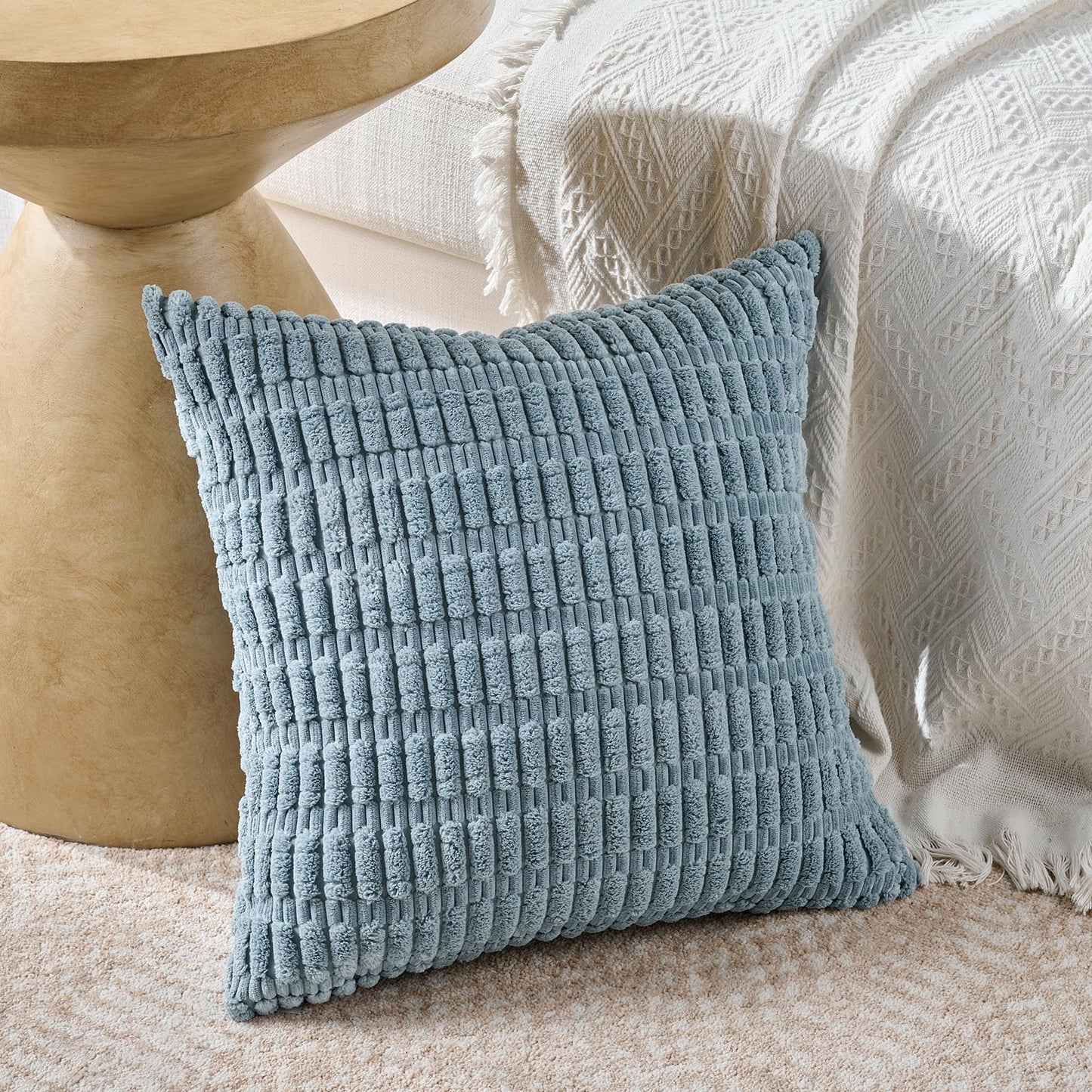 VPQNXIUTS Corduroy Throw Pillow Covers, Set of 2, Soft Textured Striped Cushion Cases for Sofa and Bed, (Gray Blue, 40 * 40cm)