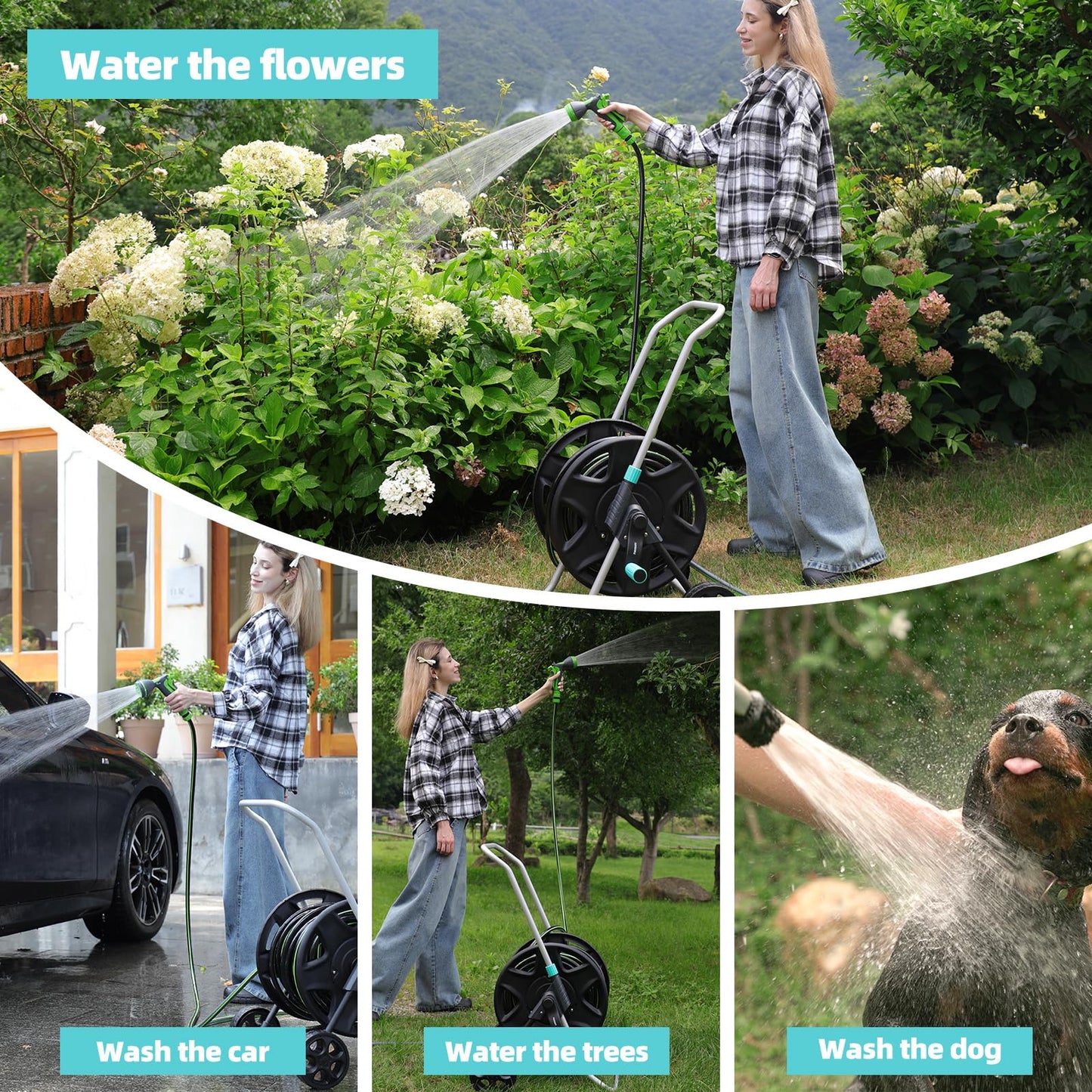 Garden Hose Reel Cart, Metal Heavy Duty Garden Hose Reel with Wheels,Portable Hose Carts Holds 50-120 feet,Hose Reel for Outdoor, Backyards, Gardens or Lawns