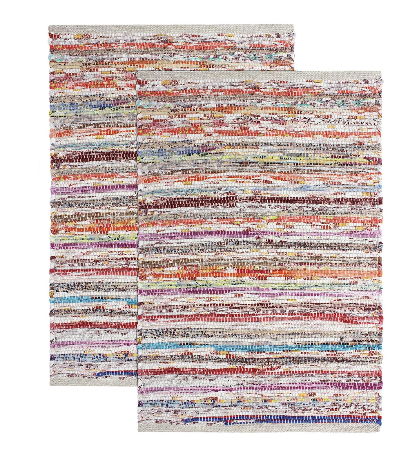 COTTON CRAFT Cotton Chindi Rag Rug - 2 Pack - Boho Farmhouse Rustic Area Accent Throw Rug - Handwoven Reversible Natural Recycled Yarn - Living Room Den Study Home Décor Gift -20 x 32 in - Multi Color