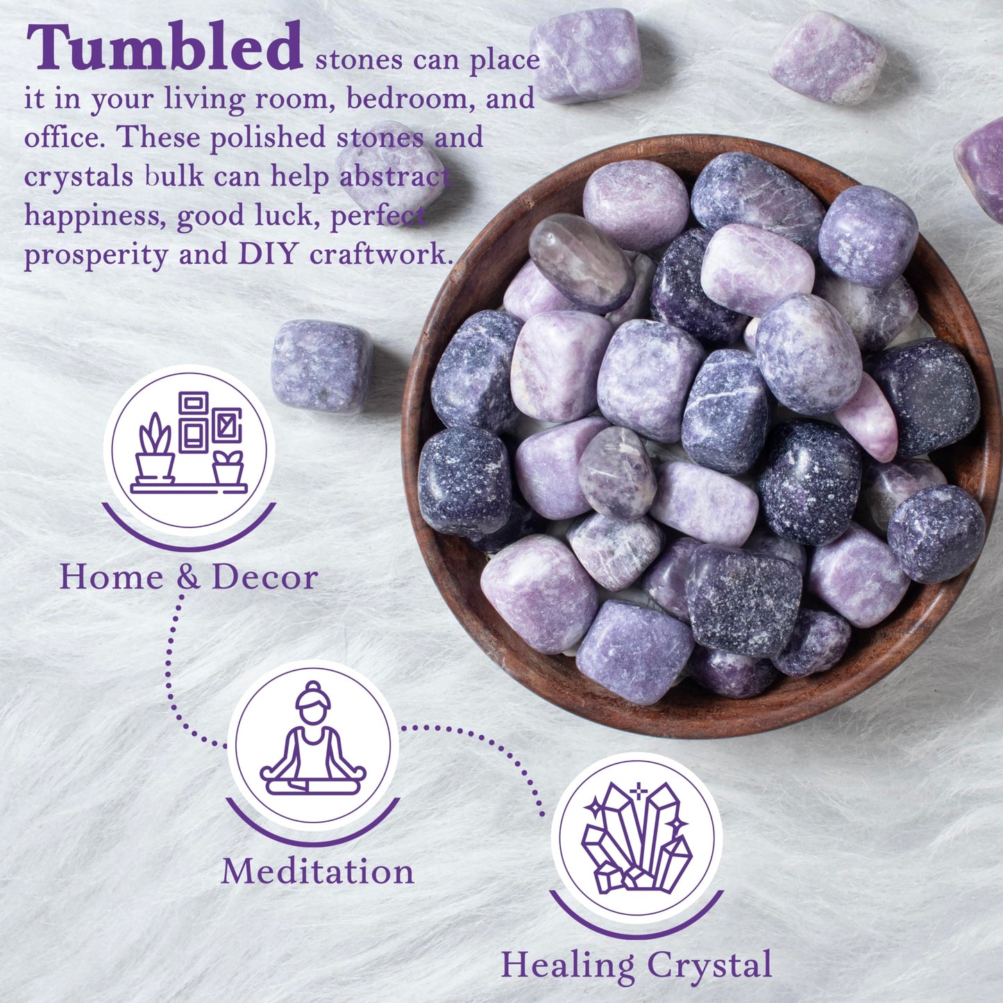 Crocon 1LB Lepidolite Tumbled Stones and Crystals bulk 2000+ Carats - Polished Stones - Rock Collection - vase Filler tumbles - Crystals Healing Reiki - Gemstone Gifts - Fountain tumbles | 20-25 mm,