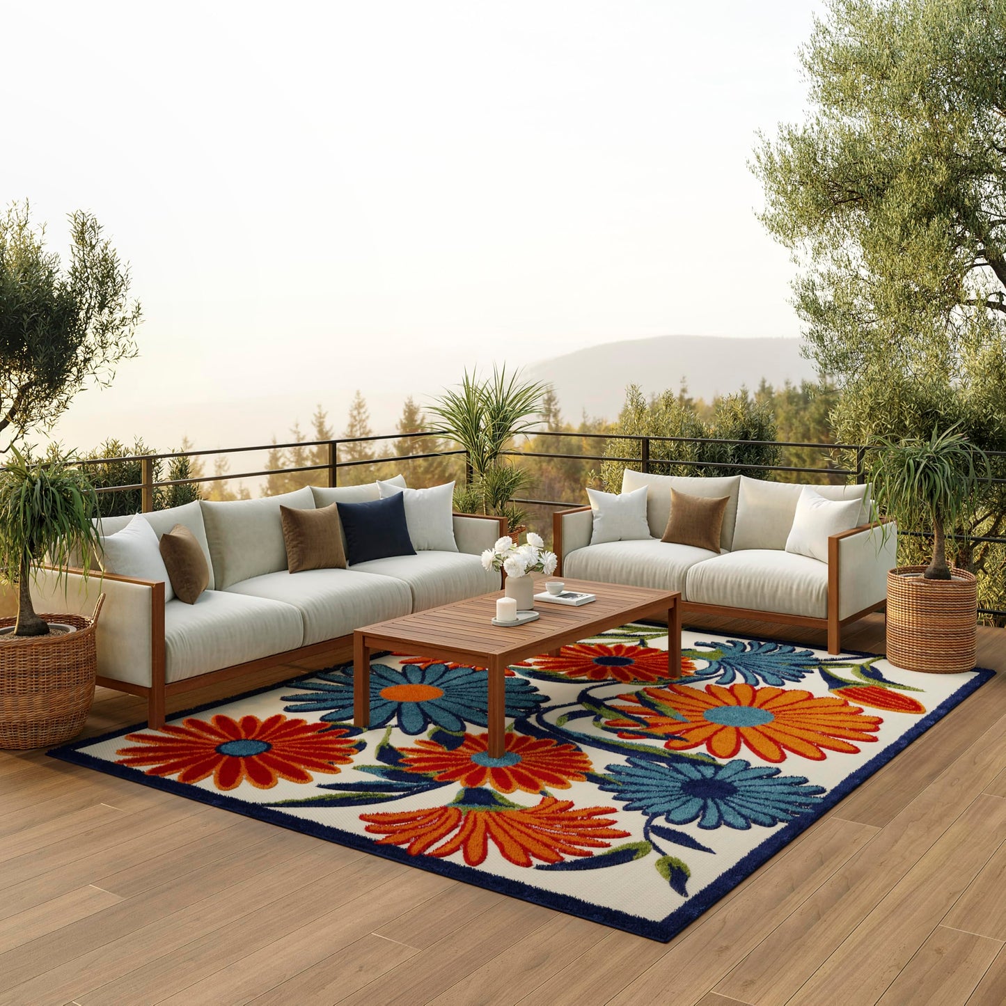 Nourison Home Aloha Multicolor 9' x 12' Area Rug - Easy Clean, Non Shedding, Bed Room, Living Room, Dining Room, Kitchen (9' x 12')