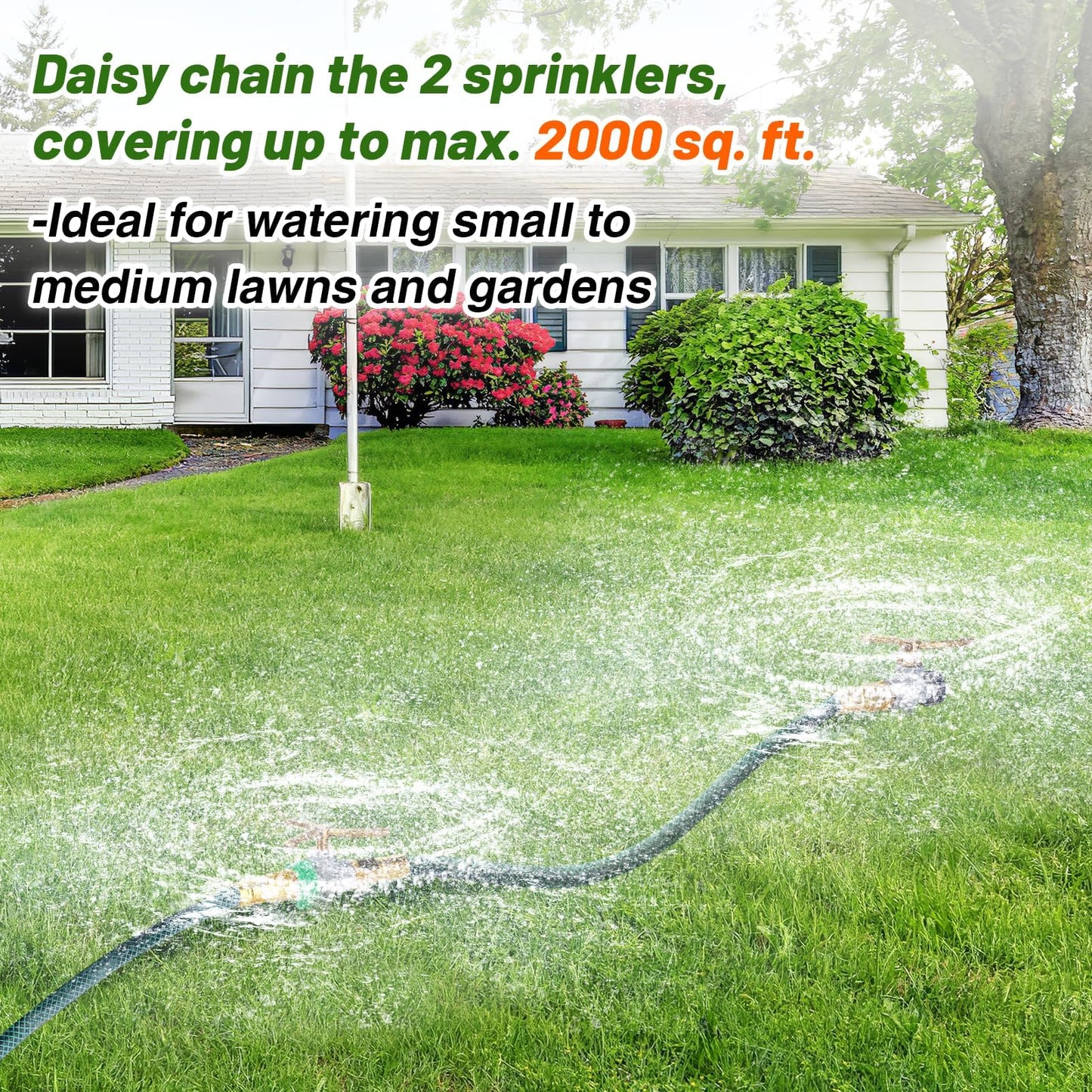 2 Pack Aluminum Alloy Lawn Sprinkler with 3 Arms Brass Nozzle, Long-Distance Spray for Small Medium Yard Garden