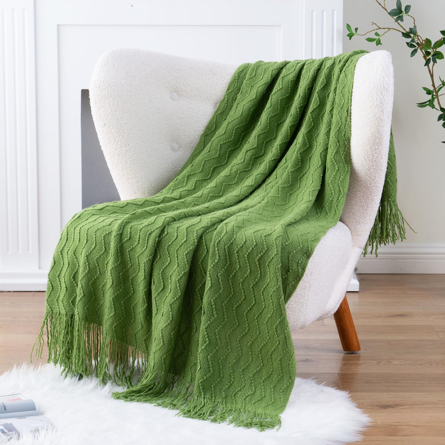 BATTILO HOME Green Throw Blanket for Couch, Textured Knit Throw, Green Blankets and Throws for Sofa Bed Living Room Decor, Outdoor Throw Blanket, 50"x60"