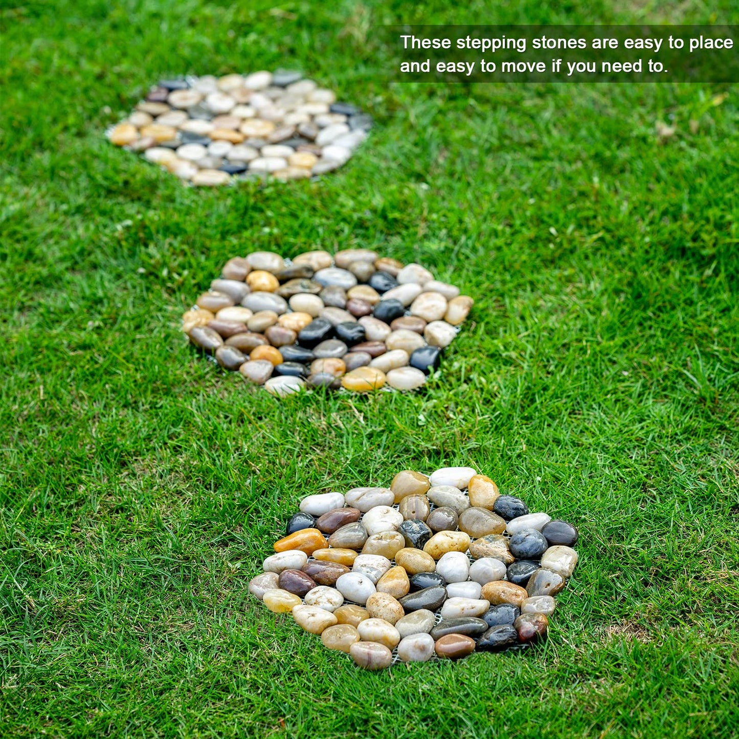6 PCS Natural River Rock Stepping Stones for Garden Walkway - 9.5'' Hexagon Pebble Mats with Non-Slip Mesh Backing - Decorative Outdoor Stone Pavers for Patio, Lawn, Backyard Path & Landscaping Decor