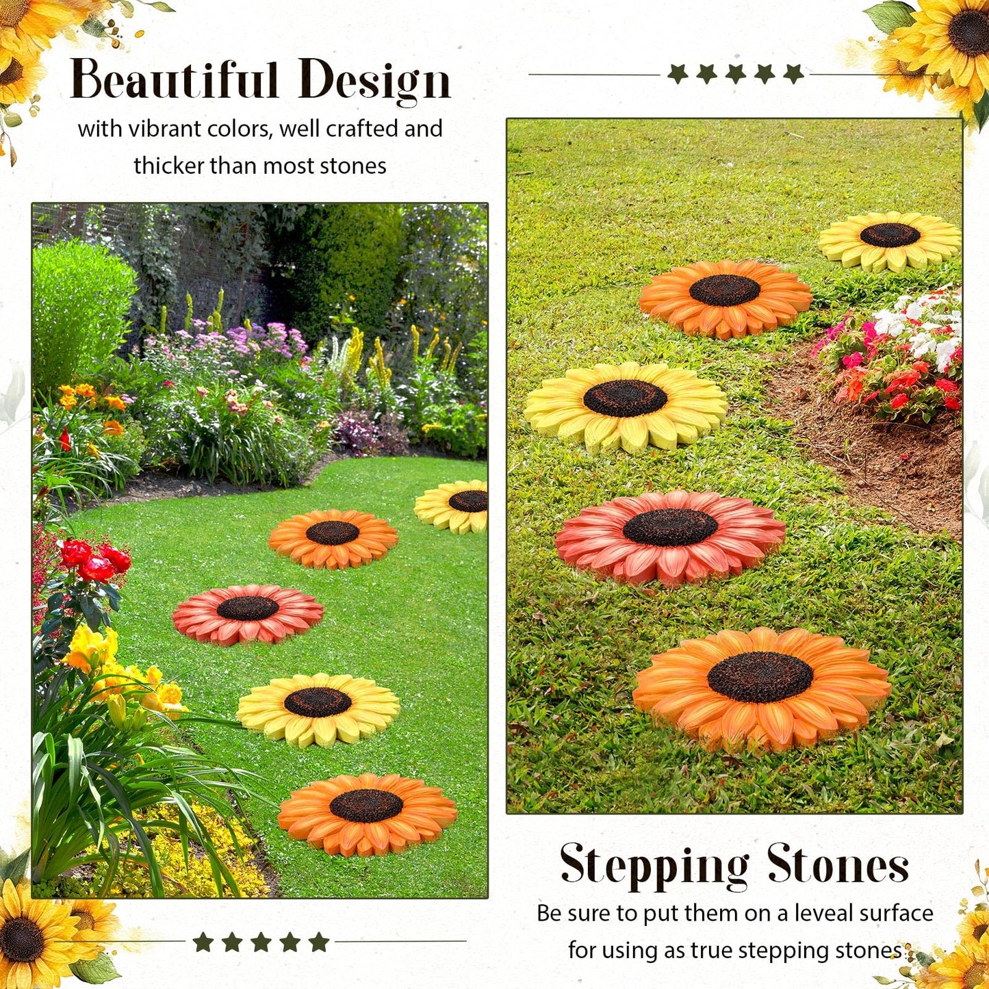 Cinnvoice 3 Pack Garden Stepping Stone Outdoor, Decorative Dimensional Resin Stepping Stones for Patio Pathway Landscaping Walkway Sculpture Yard Backyard Lawn(Sunflower,10 Inches)