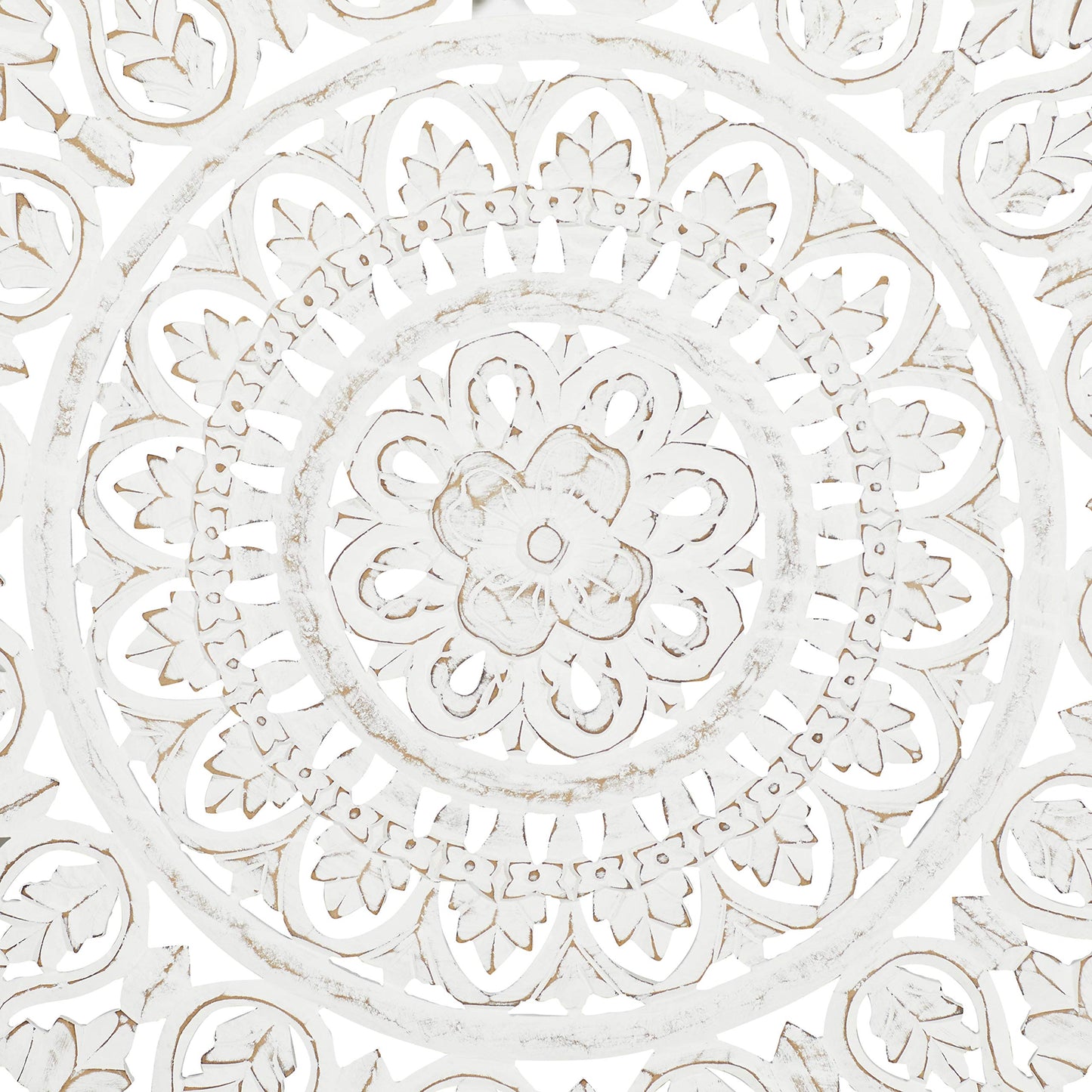 Deco 79 Wood Floral Handmade Intricately Carved Round Mandala Wall Decor, 36" x 1" x 36", White