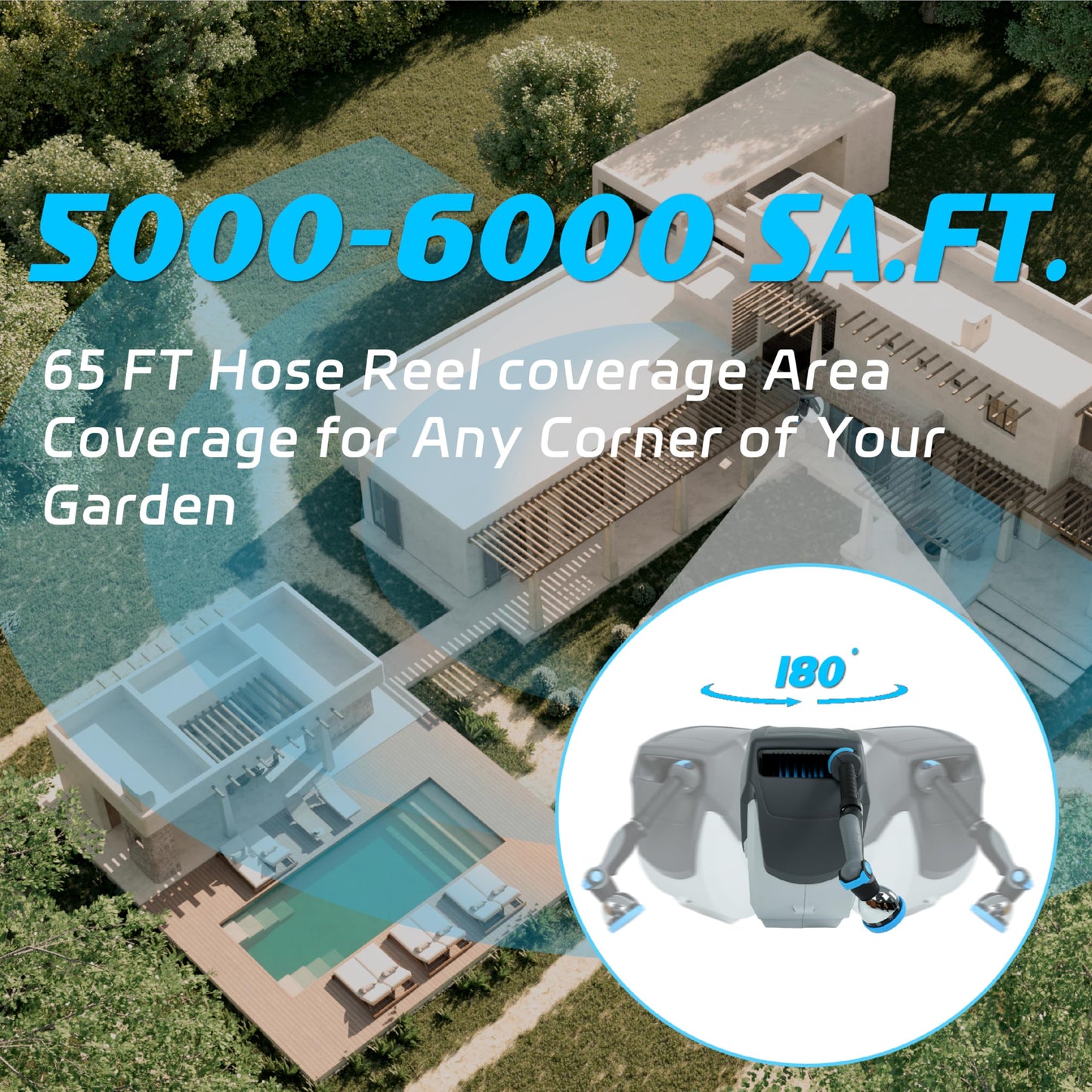 Retractable Garden Hose Reel 1/2 in x 65 ft, Heavy Duty Wall Mount Outdoor Hose with Auto Rewind, Any Length Lock, 180° Swivel Bracket & 10-Pattern Nozzle (White & Grey)