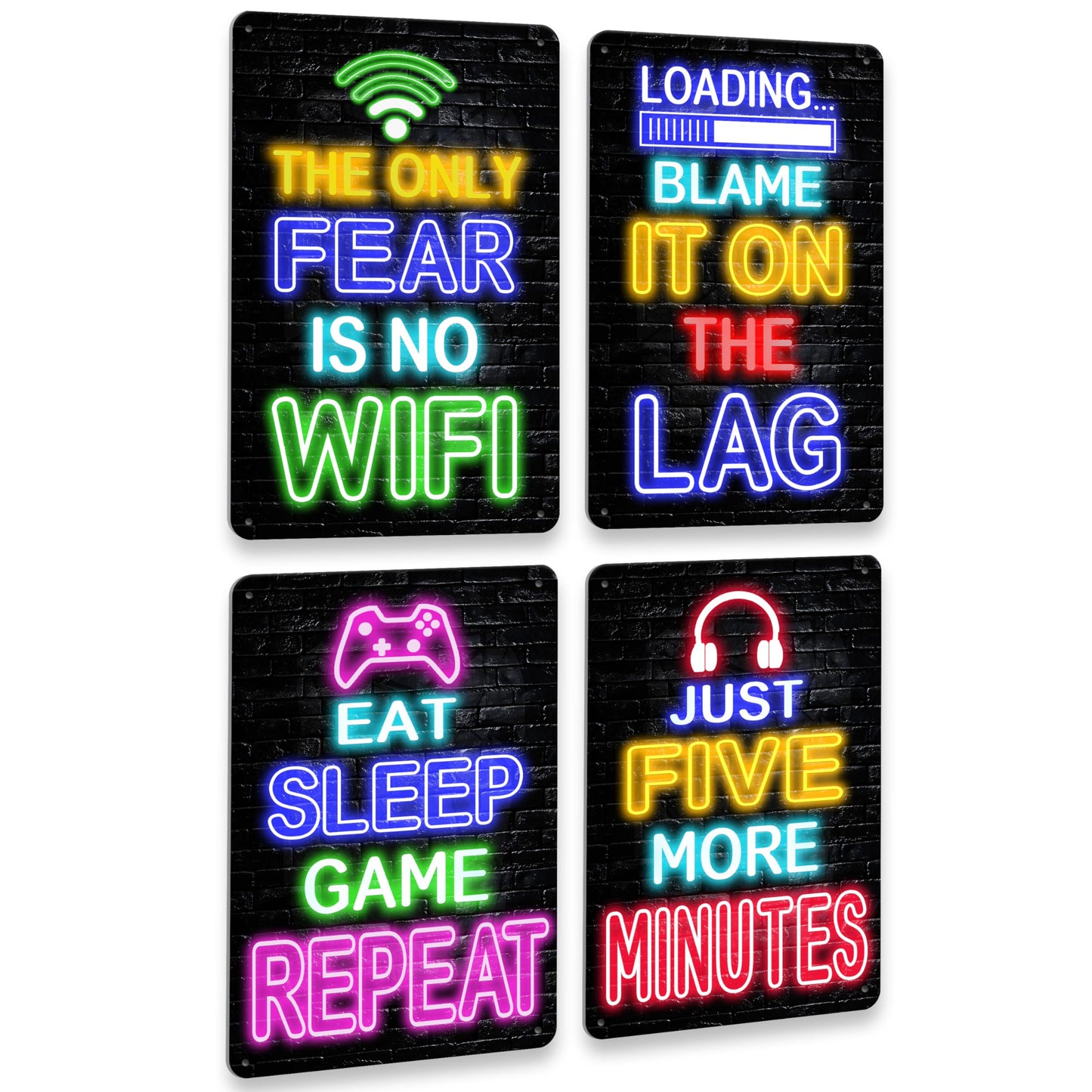 Drsoum Video Gamer Room Decor for Boys Gaming Wall Decor Neon Gaming Room Metal Sign 12 x 8 Inch Set of 4 - Gamer Wall Decor Teenage Boy Room Decor