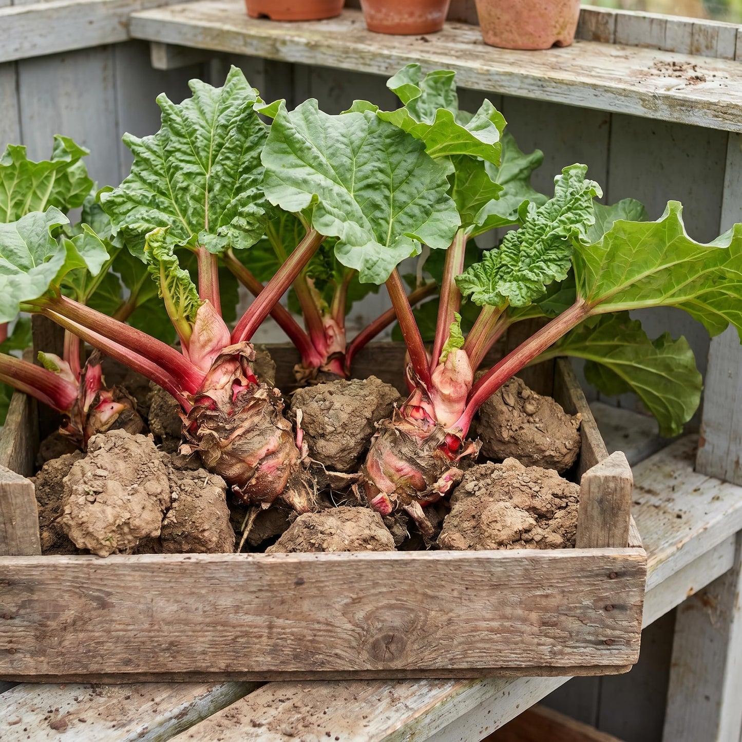 5 Rhubarb Plants for Planting, Red Stalks Rhubarb Roots, Large Size, Fast Growing, Hardy Perennial Vegetable for Outdoor Planting