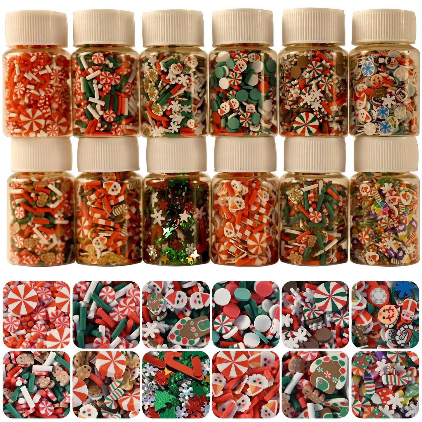 LIKETURE Fake Sprinkles 180g Fake Christmas Sprinkles Non-edible Craft Sprinkles Faux Sprinkles for Crafts Plastic Sprinkle Decoration Slime Sprinkles Slime Add Ins Shaker Card Filler (12 Bottles)