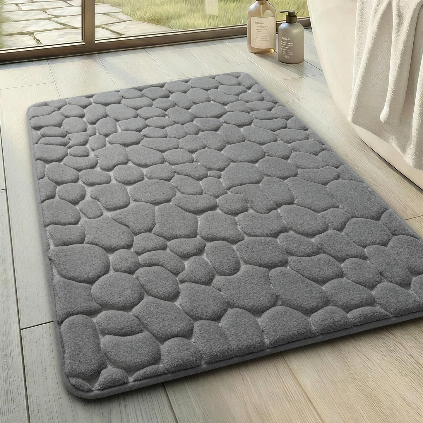 YIHOUSE Bathroom Mat Rug, Memory Foam Bath Mat, Non-Slip Bathroom Floor Mats, Cobblestone Bath Mats Absorbent Bath Rugs Washable Quick Dry (17x24,Dark Gray)