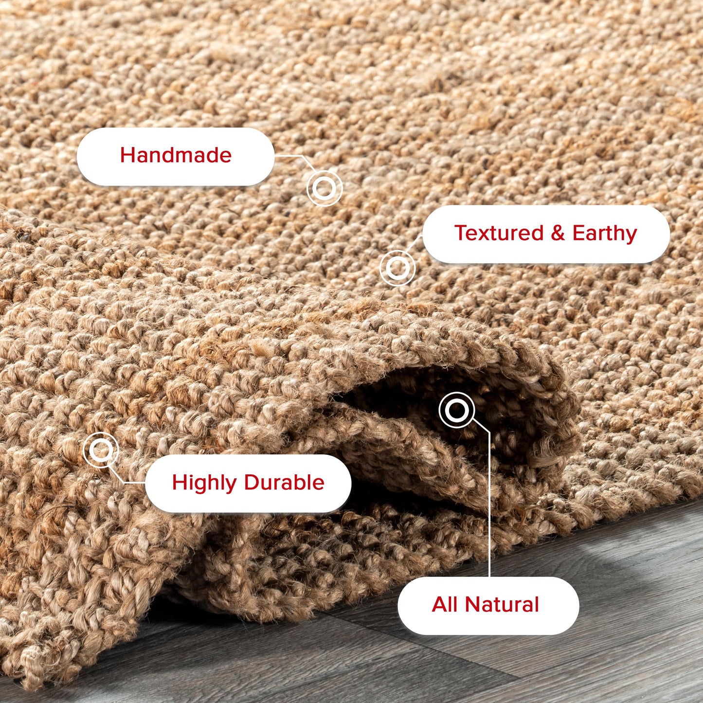 nuLOOM Ashli Solid Farmhouse Jute Accent Rug, 2X3, Natural