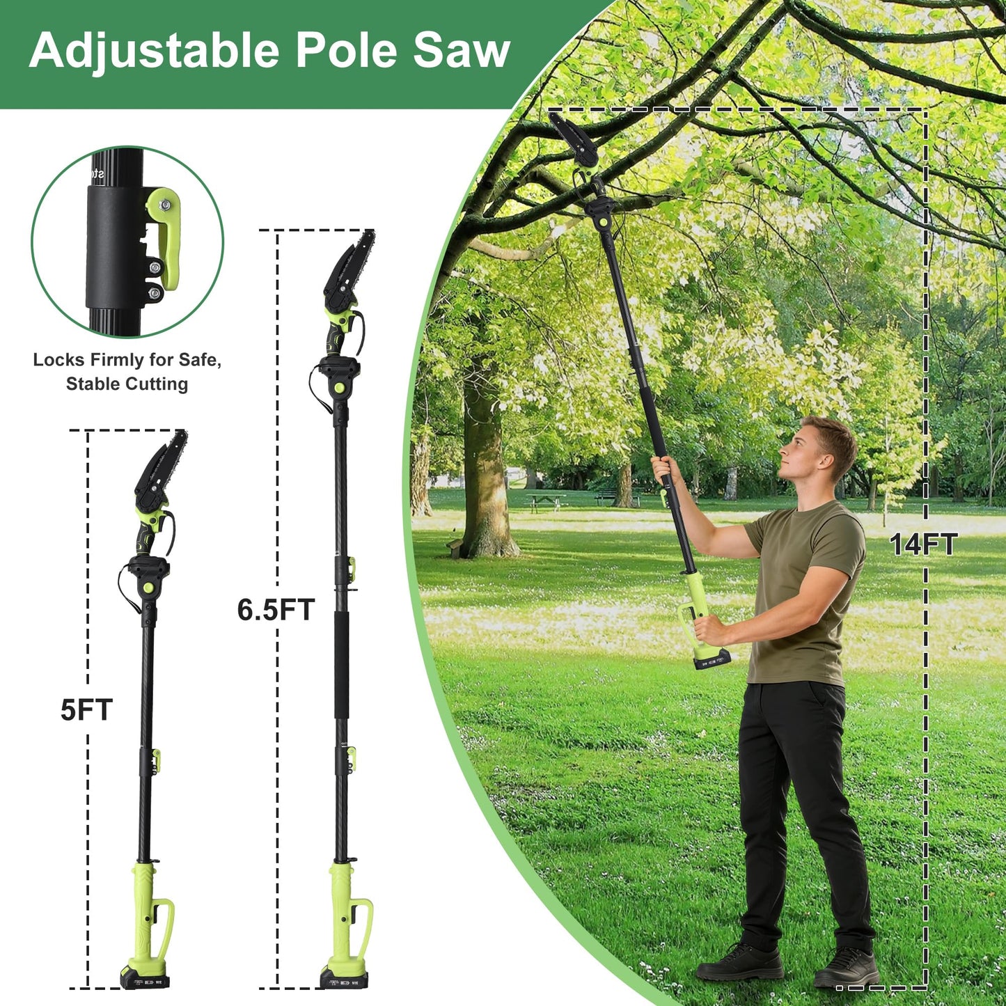 Electric Pole Saw, 6 Inch Battery Powered Tree Trimmer and Handheld Mini Chainsaw with Adjustable Extension Pole for Branch Limb Cutting,Pruning,Yard,Garden, Brushless Pole Saw