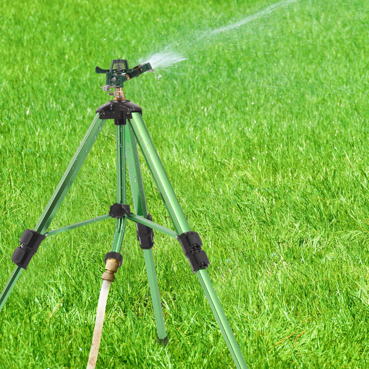 IRRSTPRO Green Zinc Alloy Water Bird Sprinkler, Heavy Duty Tripod Base Garden Sprinkler, 360 Degree Large Area Irrigation, Durable Flip Lock Legs & Adjustable Nozzle, 1 Pack