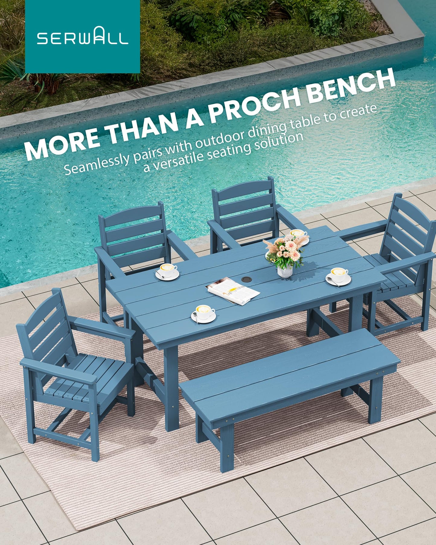 SERWALL 2-Person Outdoor Bench Backless, HDPE Outdoor Benches Weatherproof, 700 Lbs Weight Capacity, Poly Lumber Patio Furniture for Garden, Porch and Park, Navy