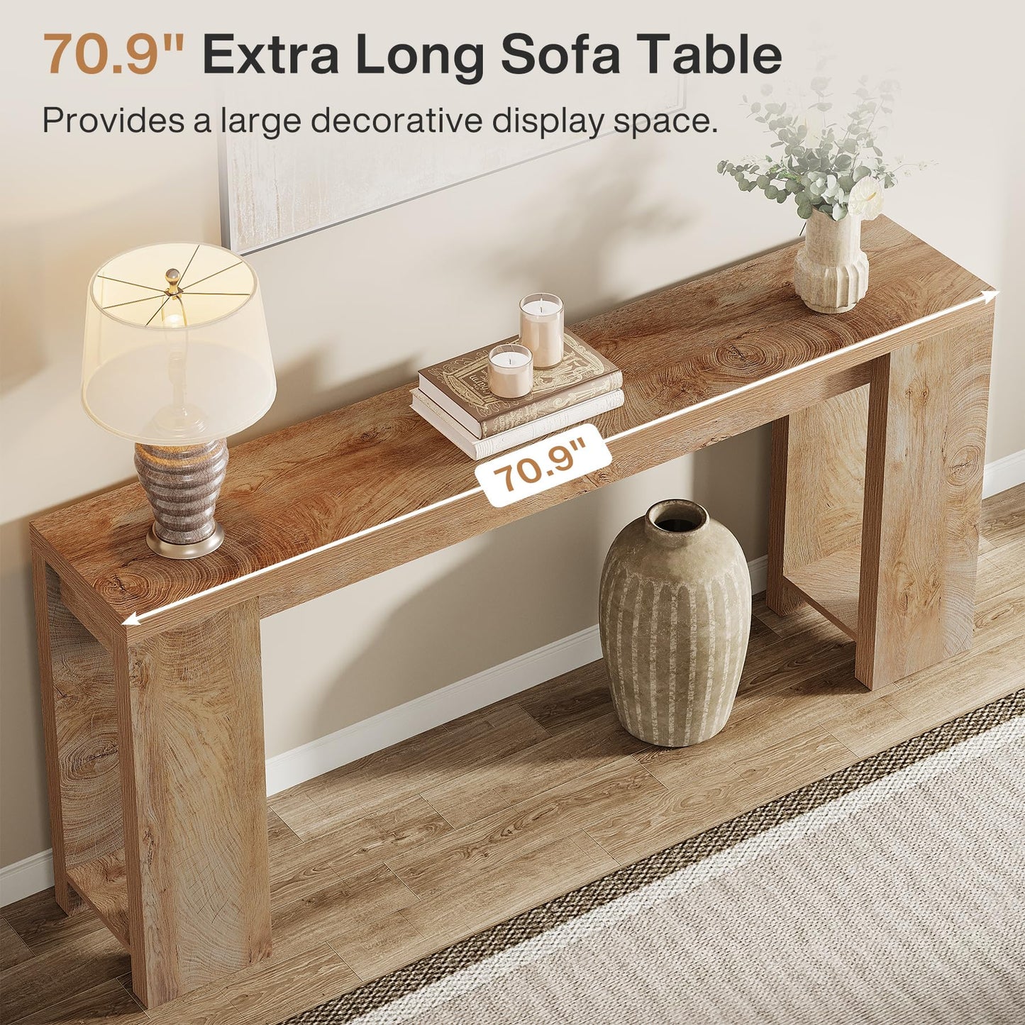 Tribesigns 70.9-Inch Extra Long Console Table, Farmhouse Wood Sofa Table Behind Couch, Narrow Entryway Accent Table for Living Room, Hallway, Entrance, Foyer, Light Oak Brown