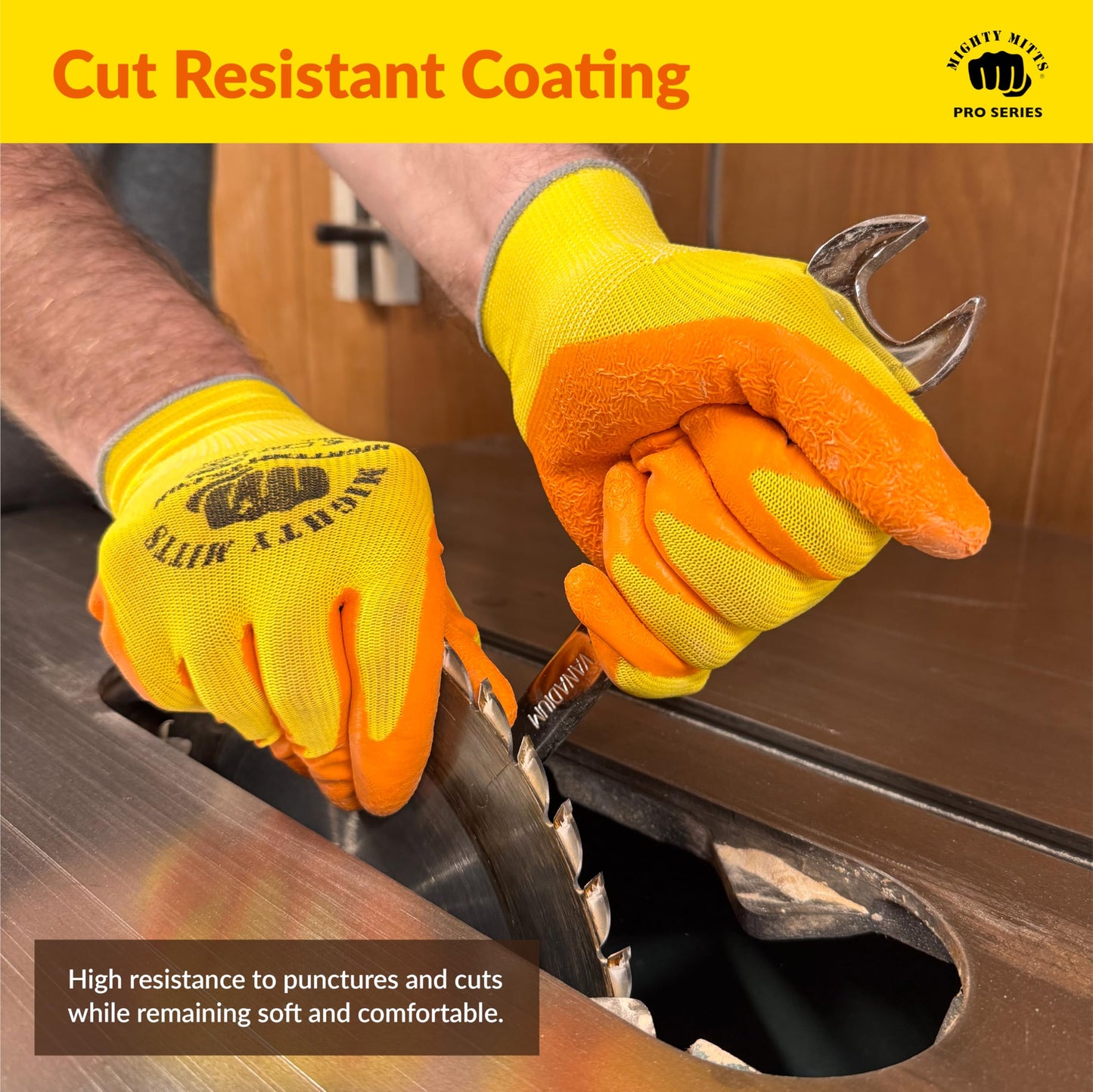 Cut-Resistant Work Gloves with Latex Grip (12 Pack) – Durable Safety Gloves for Construction, Landscaping, Gardening & Warehouse Work - Medium - Mighty Mitts Safety Work Gloves