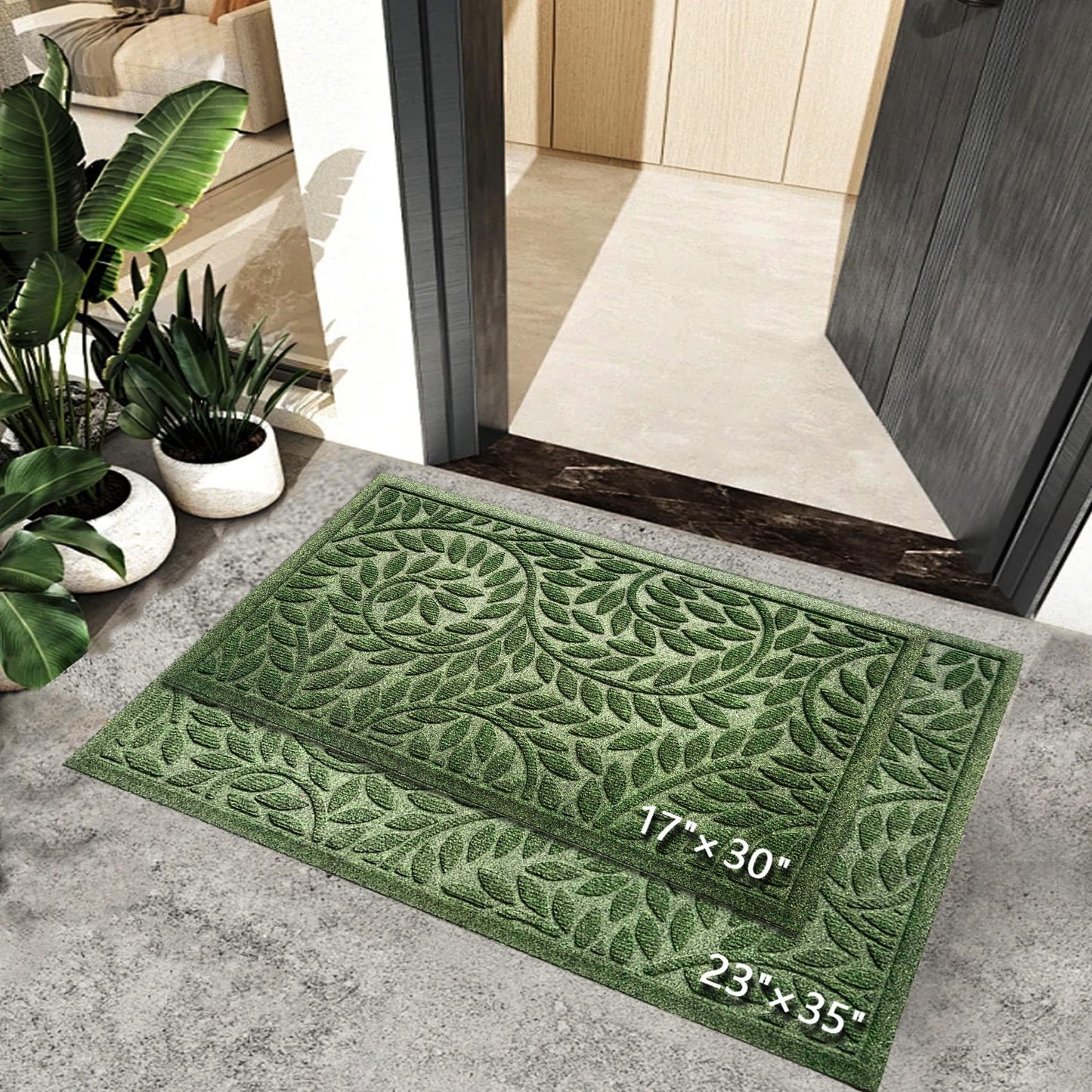 Bulijojo Front Door Mat Entrance,Durable Heavy Duty Welcome Mat,Thick Absorbent Natural Rubber Non Slip Mat,Sturdy Entryway Green, 17"x30"
