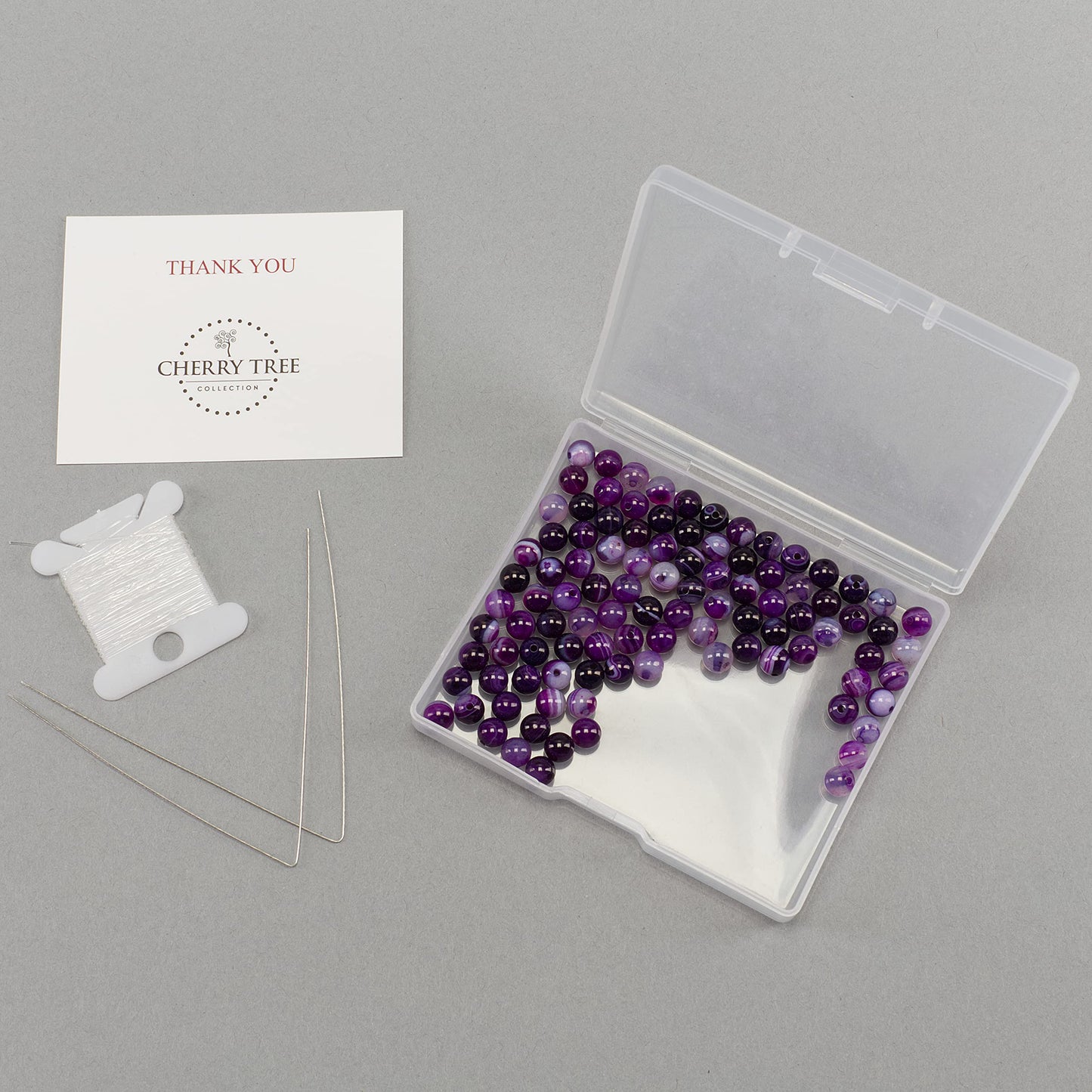 Cherry Tree Collection | 100PCS 6mm Lace Agate (Purple) Gemstone Round Beads for Jewelry Making | Includes Storage Box, Elastic String, and Needles