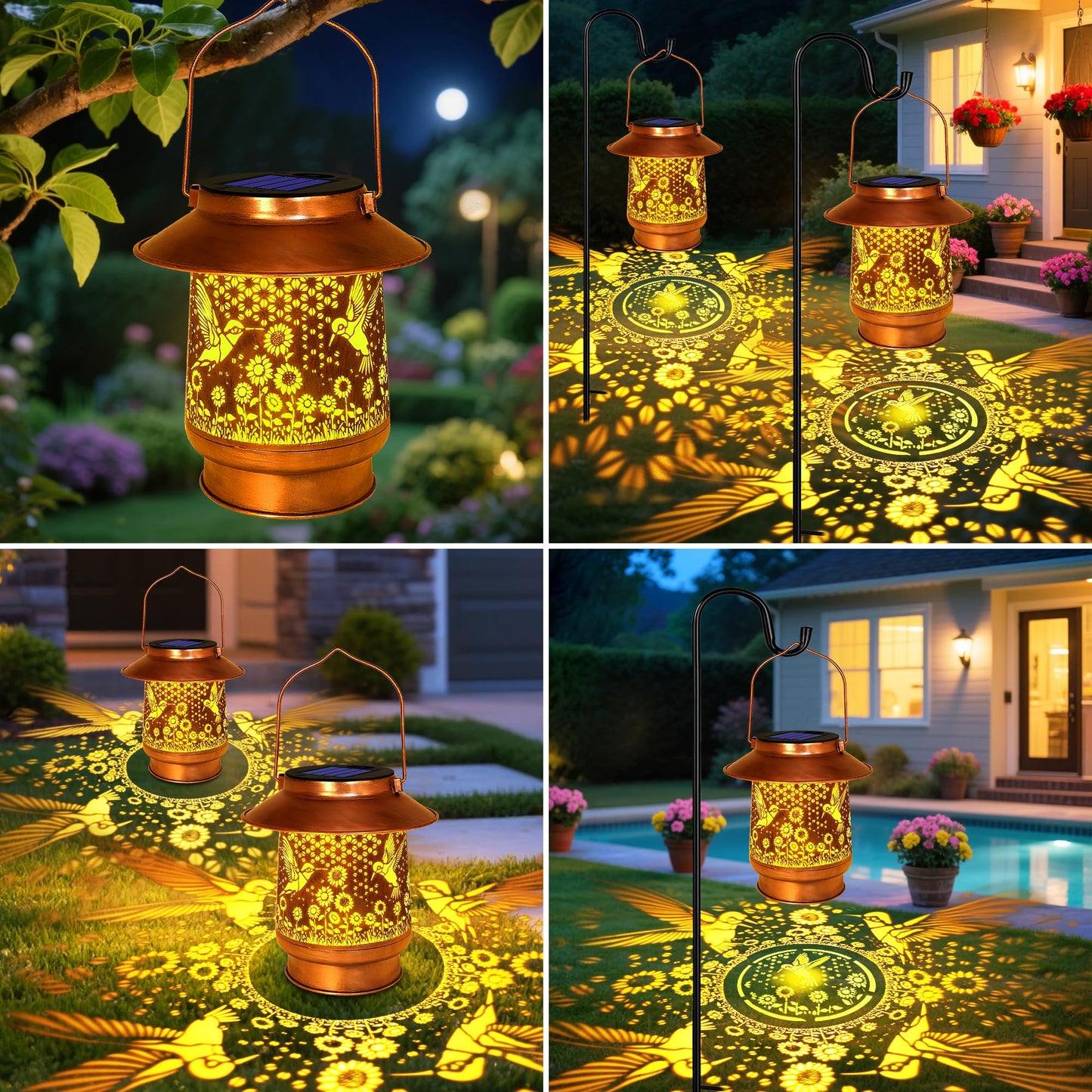 Hummingbird Solar Lanterns Outdoor Waterproof, Birthday Mother's Day Gifts for Women Mom Grandma, Metal Solar Hanging Lights Garden Decor for Yard Patio Lawn Pathway Landscape
