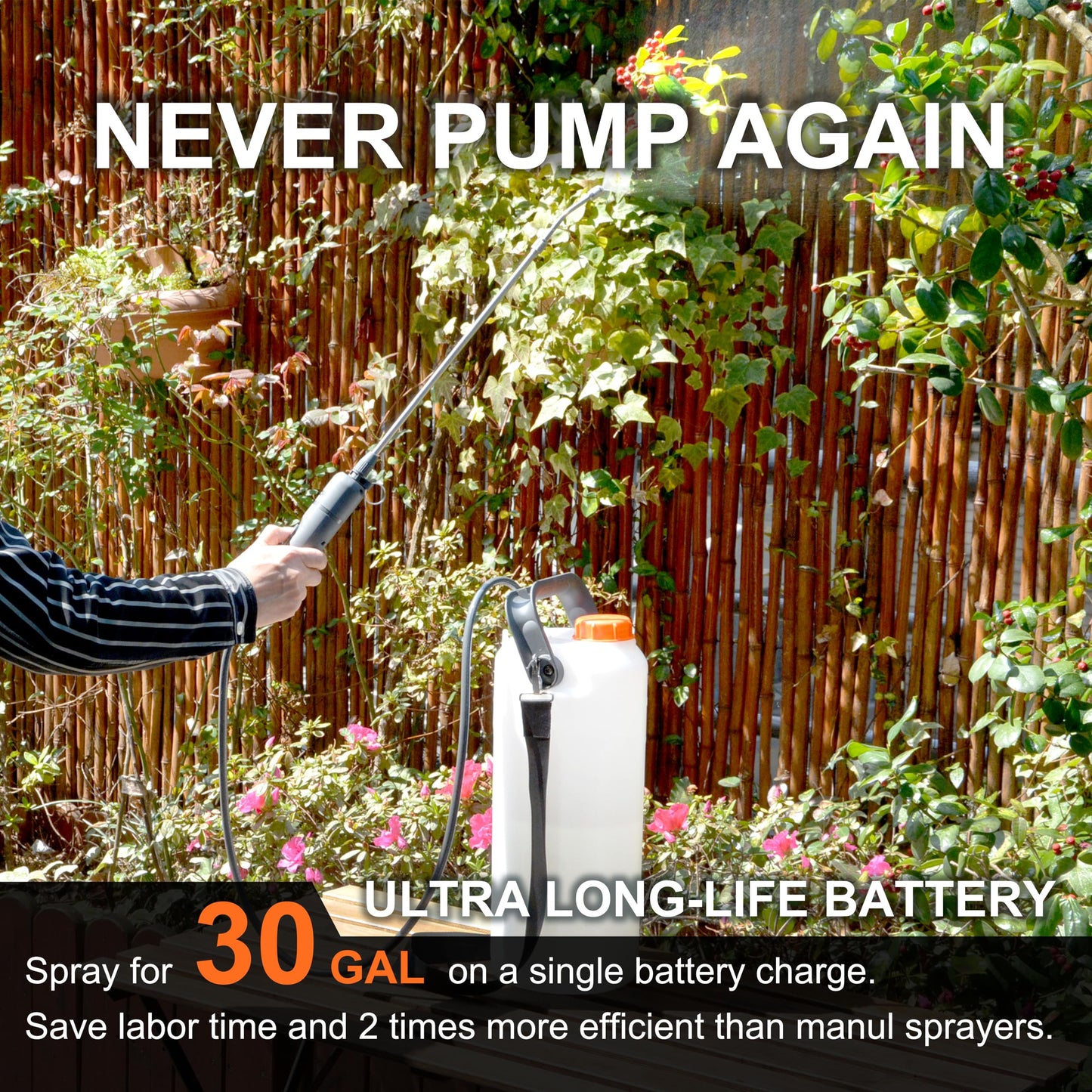 HIFAY ESX-8 Electric Sprayer, Garden Sprayer 2 Gallon,Weed Sprayer in Lawn & Garden,Rechargeable Battery Powered Sprayer with Telescopic Wand,Plant Mister,Indoor Watering Can for Plants (Translucent)