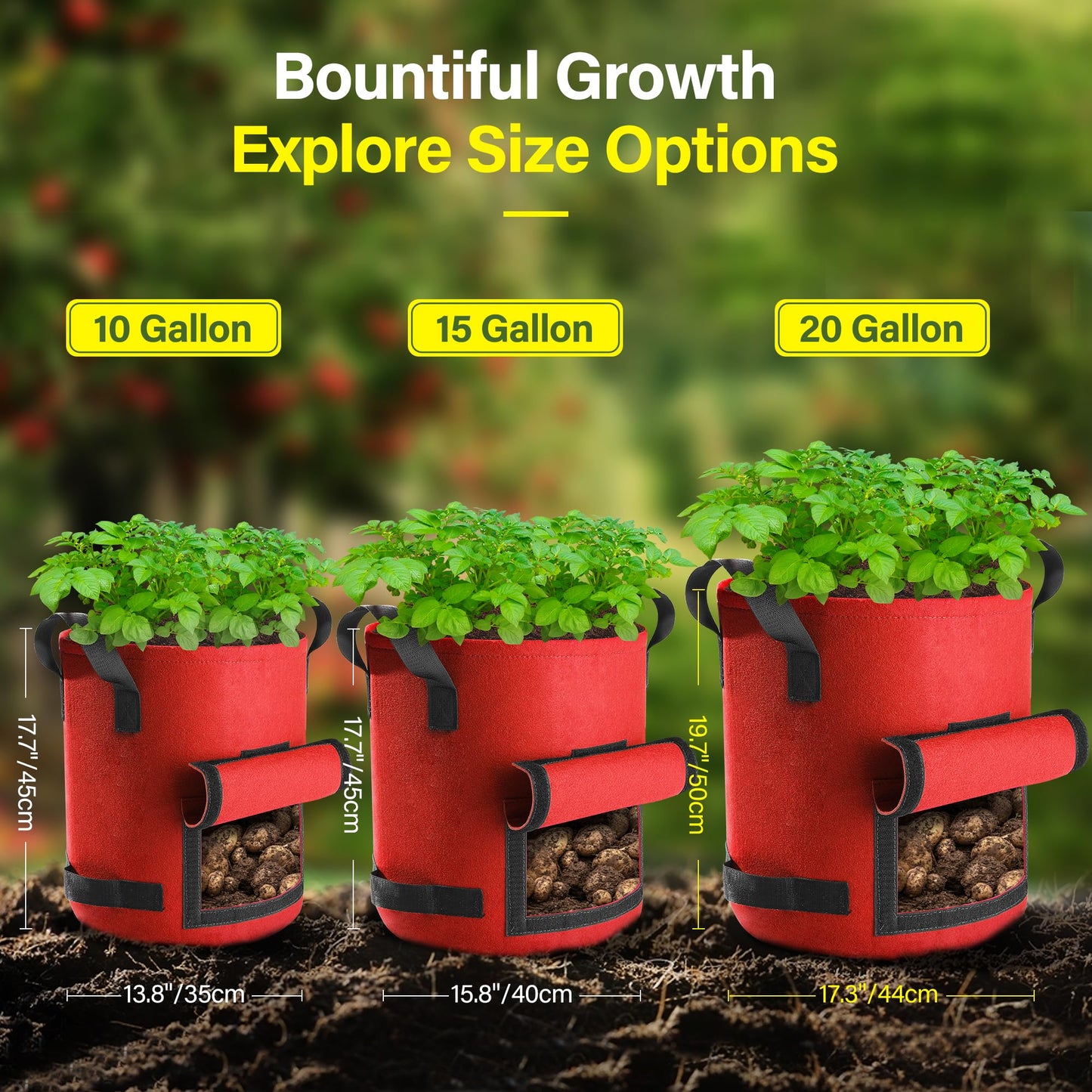 Suntee 6 Pack 20 Gallon Potato Grow Bags with Flap, Thickened Nonwoven Fabric Grow Bags for Growing Potatoes, Colorful Plant Grow Bags Pots Gardening Vegetable Potato Growing Bags with Durable Handles