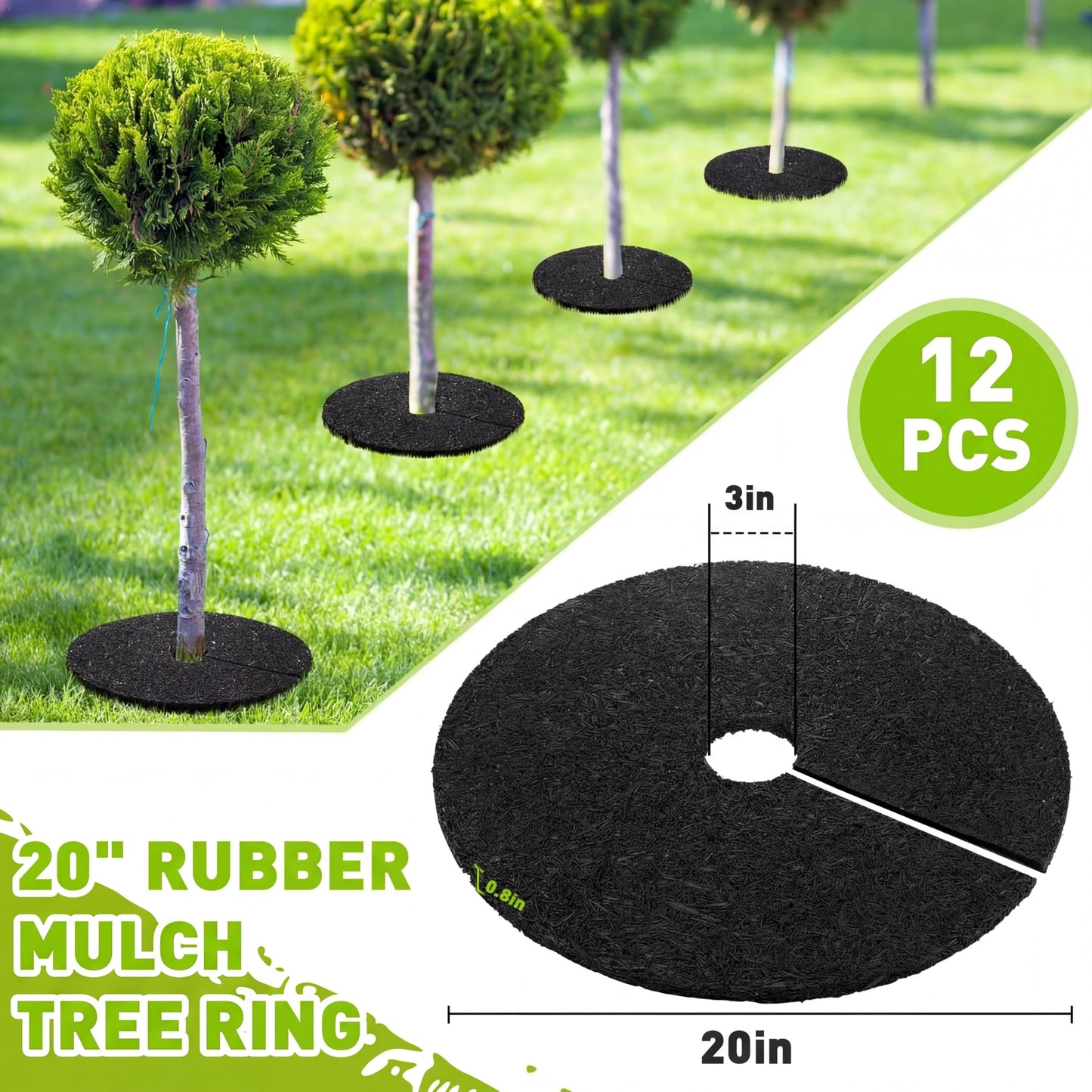 Peryiter 6 Pcs Rubber Mulch Tree Ring, Heavy Duty Rubber Mulch Mat, Tree Protector Weed Barrier Mats, Round Root Barrier for Root Protection Weed Grass Control (20 Inches)