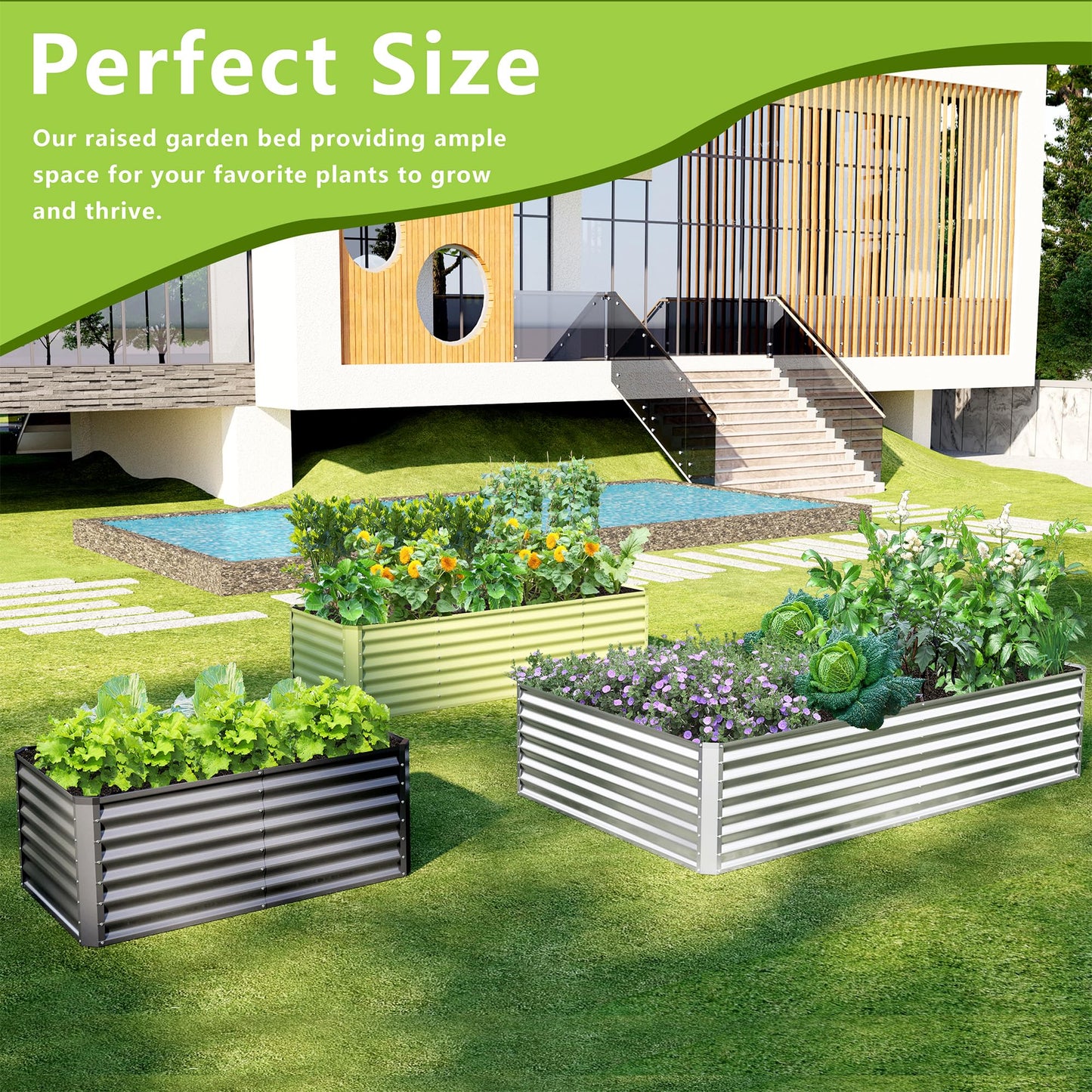 Ayen Guard 2PCS 4x2x2FT Galvanized Raised Garden Bed,Galvanized Planter Boxes Outdoor, Large Metal Raised Garden Beds for Vegetables-Green