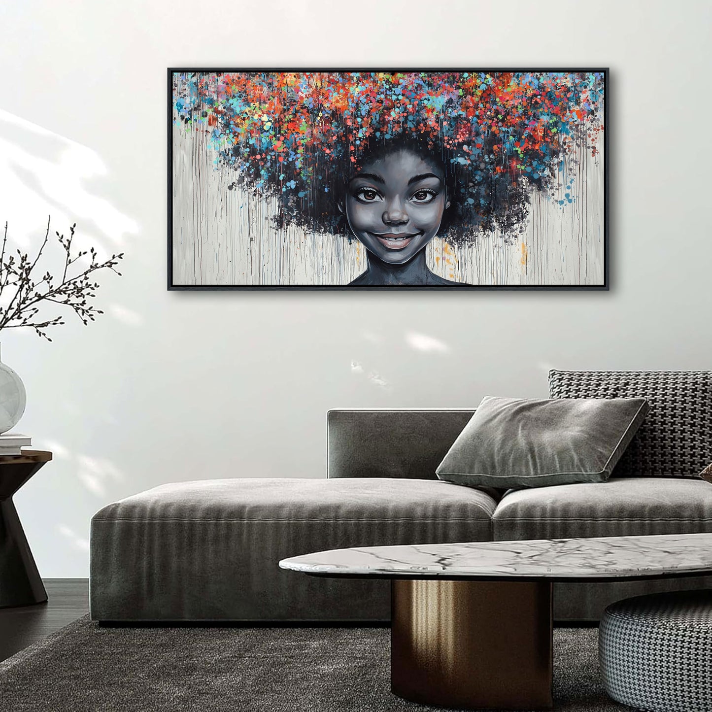 KLAKLA Black Woman Wall Art African American Women Wall Decor Trendy Abstract Black Girl Canvas Poster Prints Pictures for Bedroom Living Room Framed 20x40 Inches