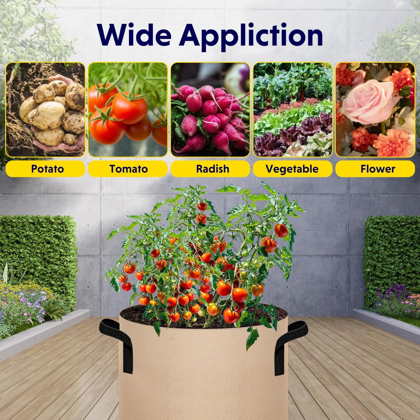 iPower 5 Pack 15 Gallon Tan Grow Bags, Garden Planting Nonwoven Fabric Pots with Reinforced Handle, Heavy Duty and Aeration Planter Pot for Tomato, Fruits, Vegetables and Flowers