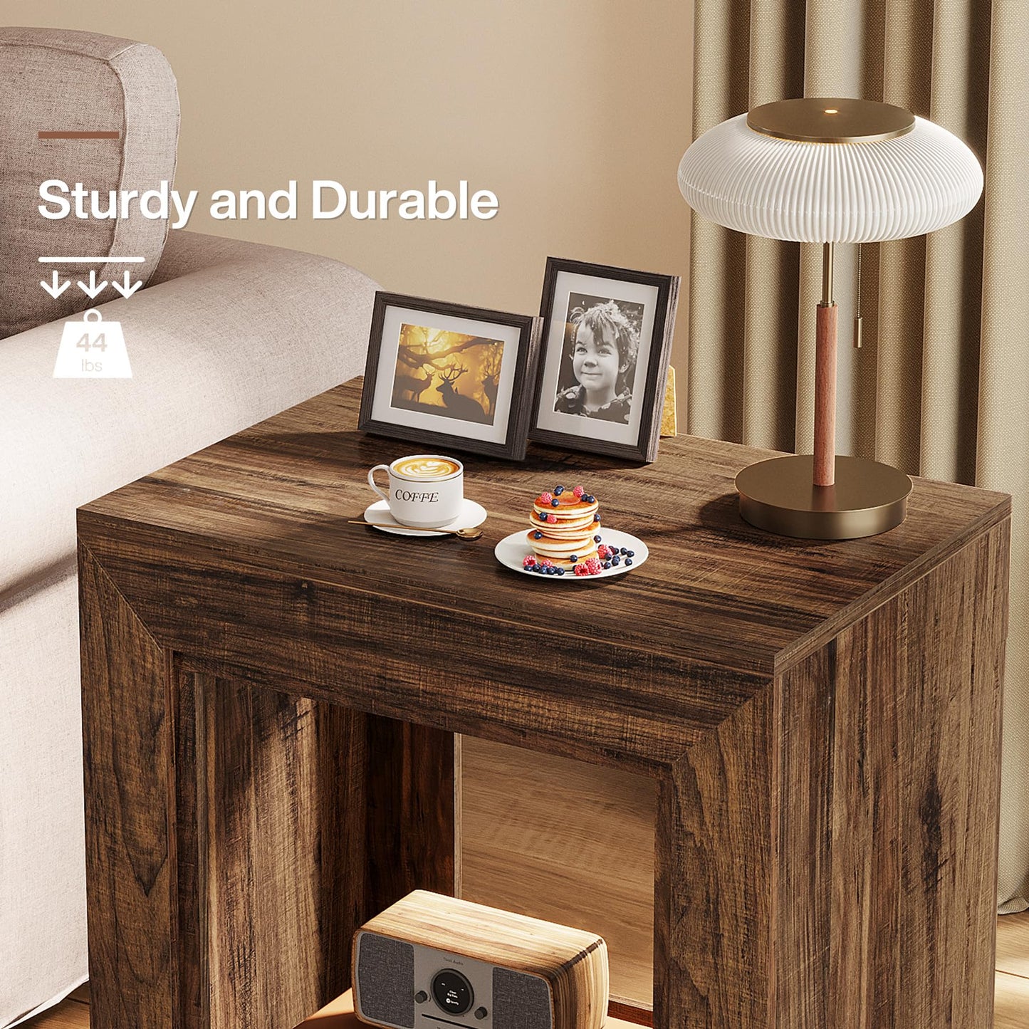 Tribesigns Rustic Wood End Table, 2 Tiered Square Side Table with Storage Shelf, Industrial Sofa Side Table for Living Room, Entrance (Rustic Brown) (1)