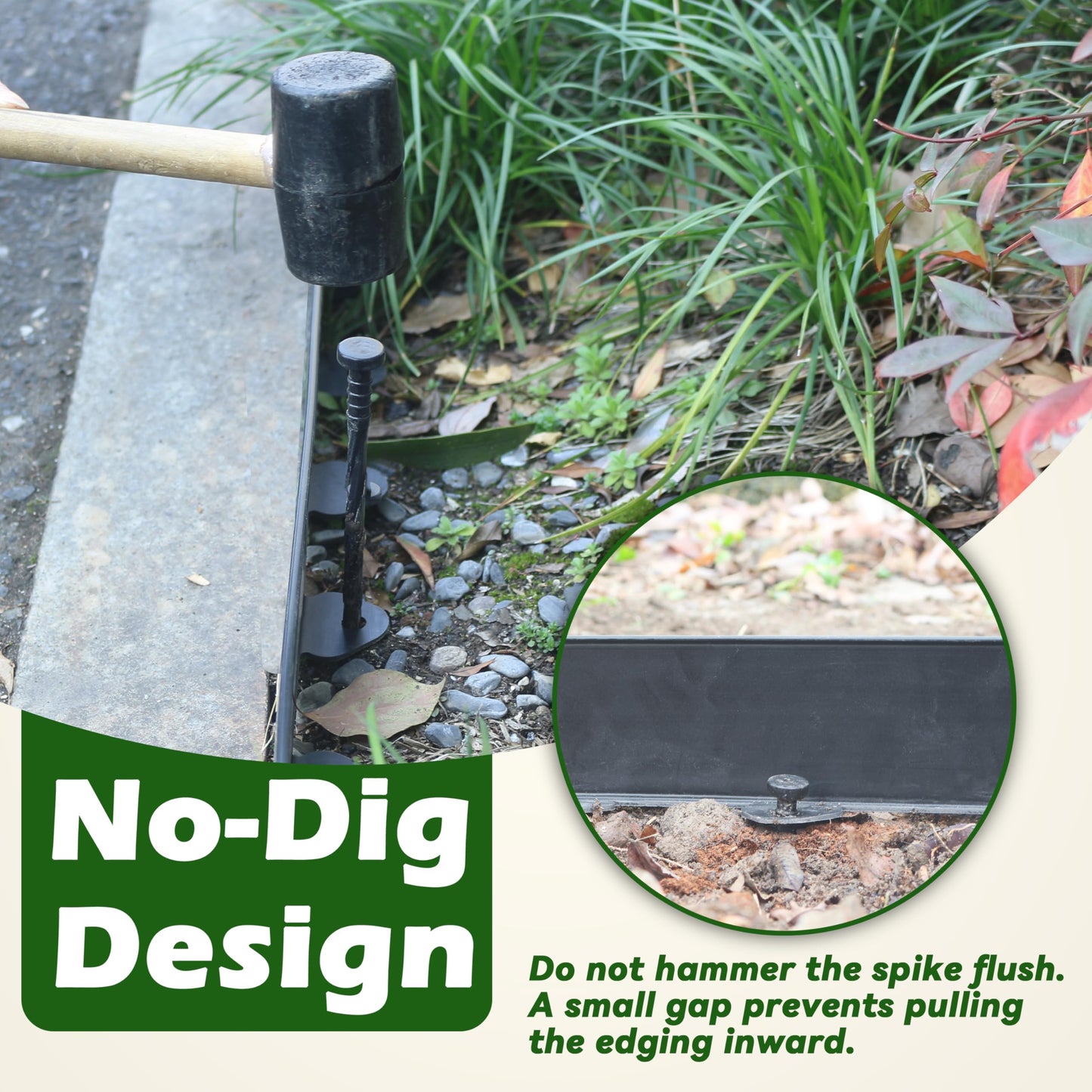 Gardzen Landscape Edging Kit, 40-Foot Long, 3-Inch Tall, No Dig Garden Edging Border for Flower Beds, Tree Rings, Pathways, Includes 40 Spikes