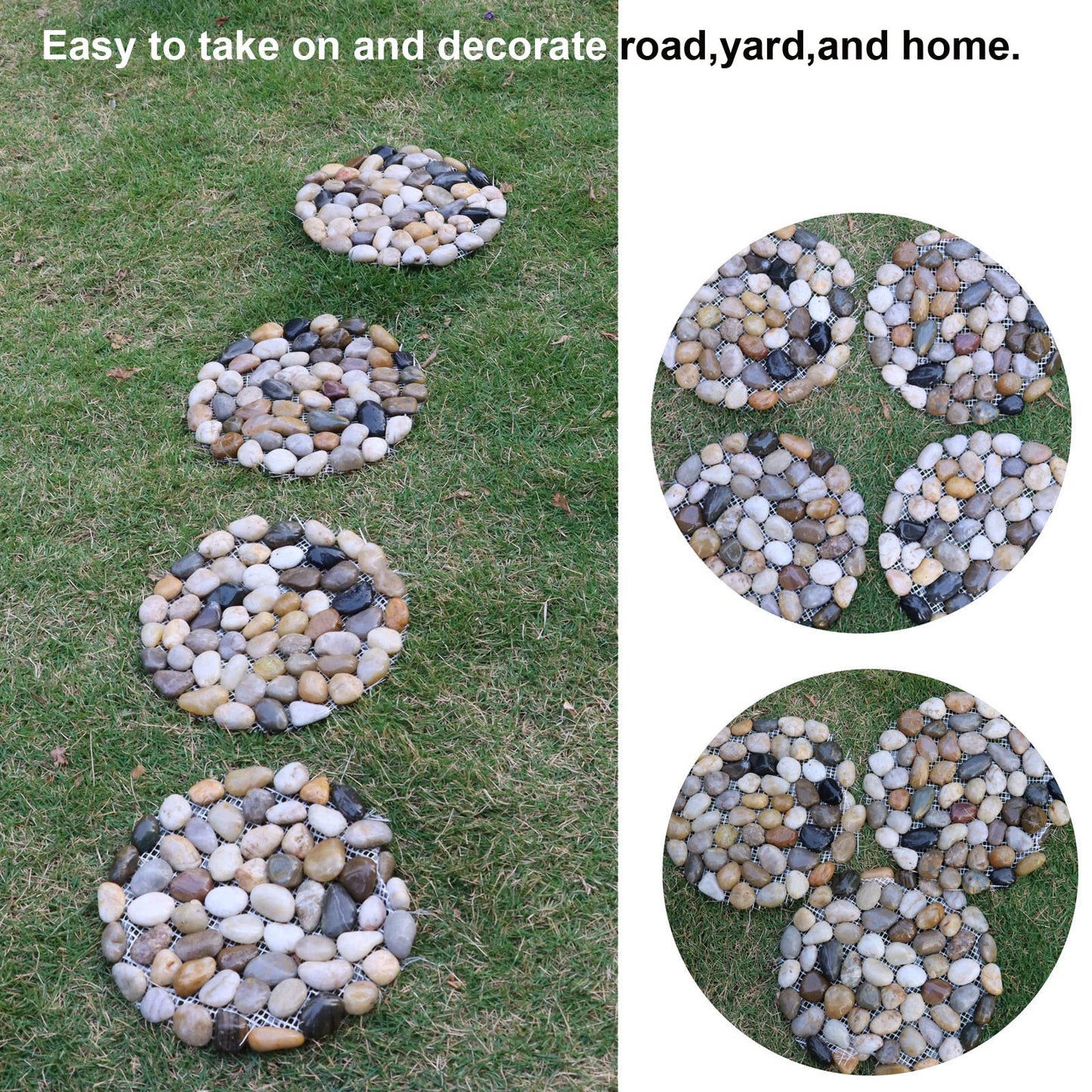 Natural Pebble Stepping Stones for Garden & Outdoor Walkways - 9 Inch Round Therapeutic Massage Stones, 6pcs Non-Slip Acupressure Floor Mats, Polished River Rock Decorative Stone Path