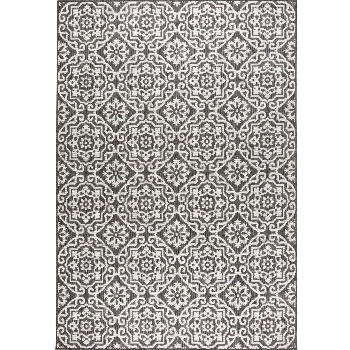 Nicole Miller New York Patio Country Danica Transitional Geometric Indoor/Outdoor Area Rug, Black/Grey, 1'9"x2'11"