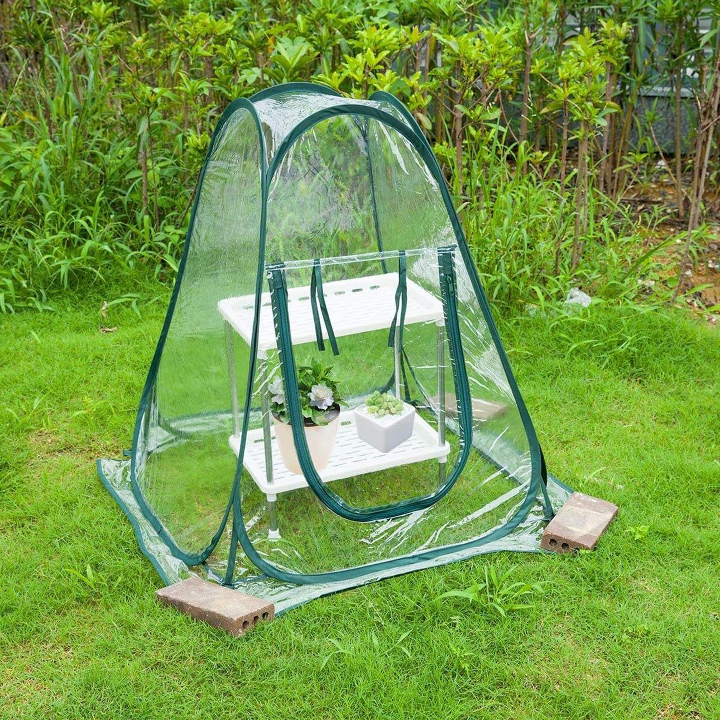Lyellfe Pop Up Greenhouse Cover, PVC Mini Greenhouse with Nails, 28" x 28" x 34" Clear Portable Backyard Gardening Flower Sunshine Tent Room for Indoor Outdoor Plant, Cold Frost Protector