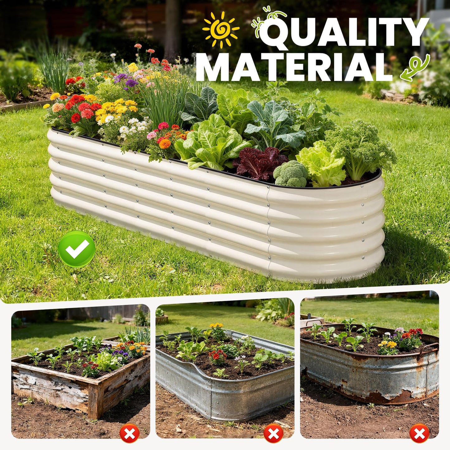 Pattiumo Galvanized Raised Garden Bed 8×2×1.5 FT, Round Metal Raised Garden Bed Outdoor Planter Box with Open Bottom, Rust-Resistant Steel Garden Bed for Vegetables Herbs Flowers, Easy Assembly