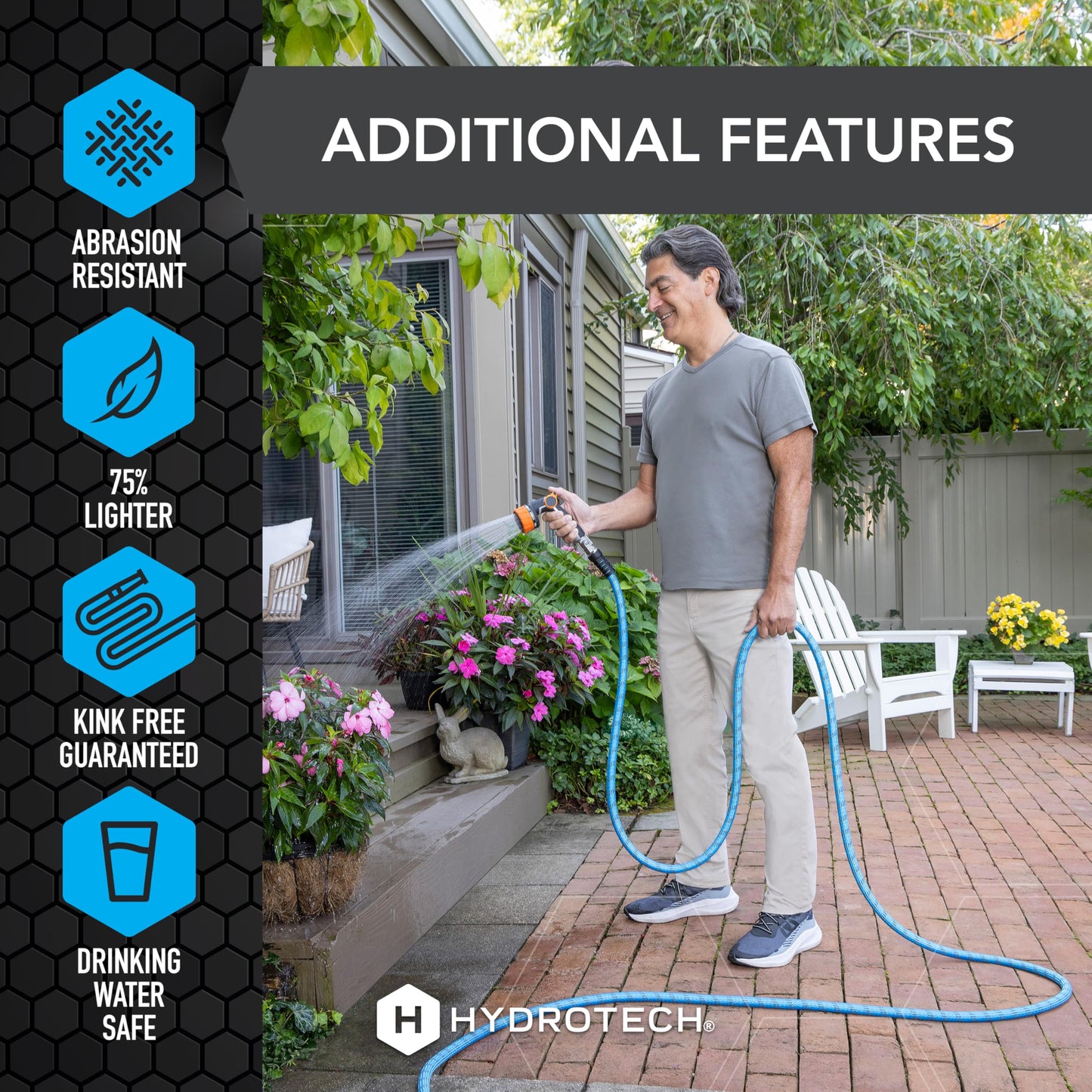 HydroTech 25 ft Expandable Garden Hose - Pro Series, 2x Max Flow, 3/4" No-Kink Flexibility, Lightweight Hose for Lawn, Garden, Car Washing, Deck and Patio Cleaning