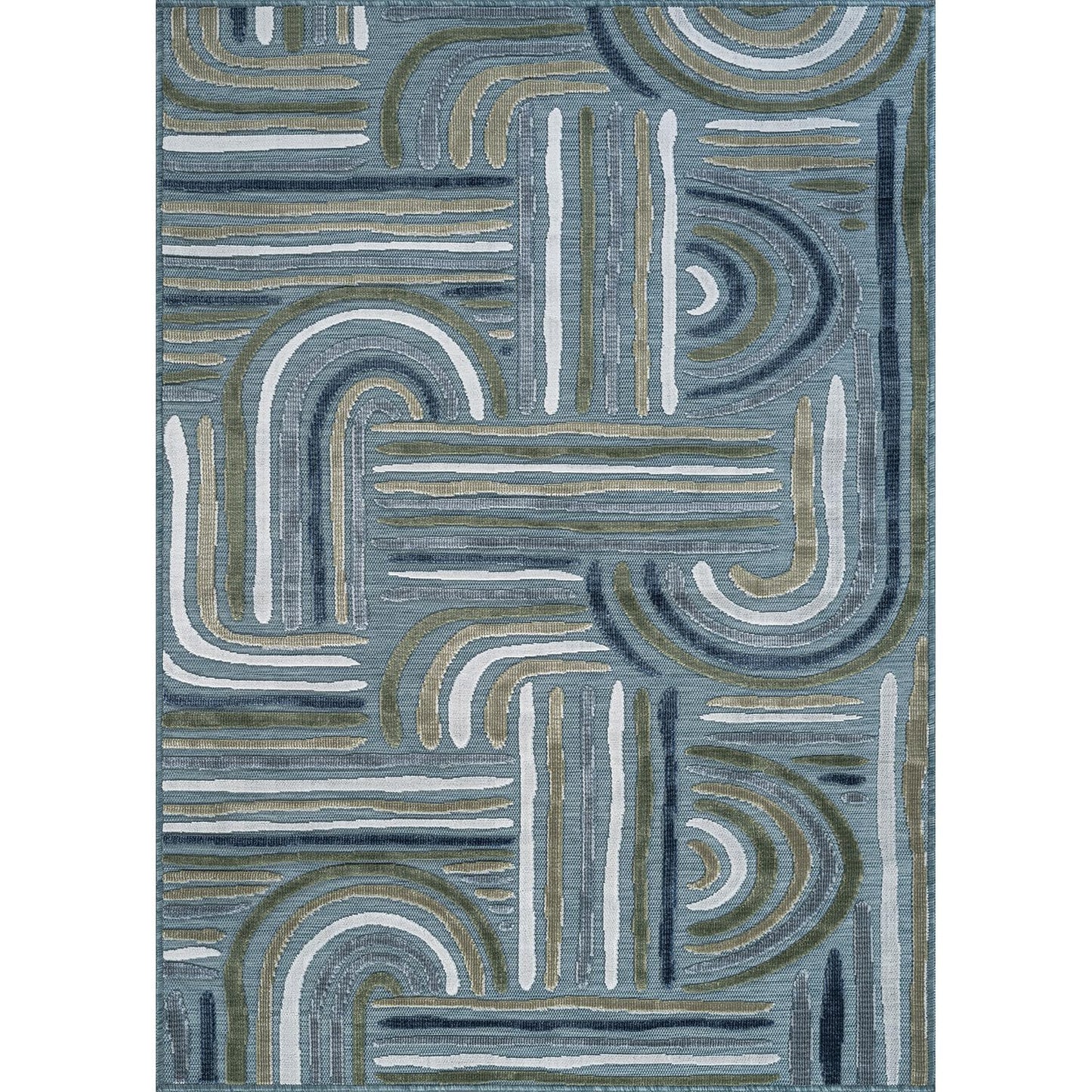 CAMILSON Indoor Outdoor Rug, Aqua 8x10 Geometric Arch Striped Area Rugs for Patio and Home Areas, Easy-Cleaning Non-Shedding Living Room, Garden and Deck Washable Outside Carpet (8 x 10)
