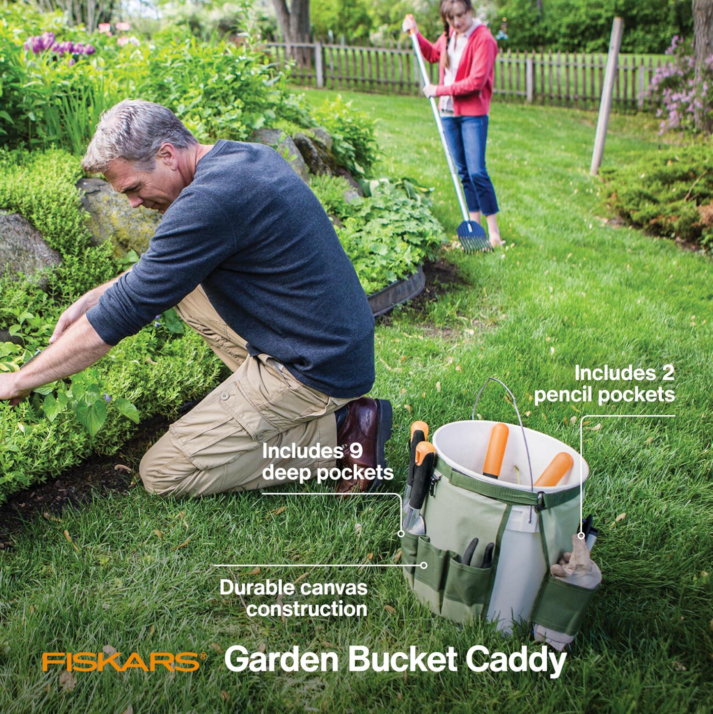 Fiskars Garden Tool Bucket Caddy 5 Gal, (Bucket and Tools Not Included)