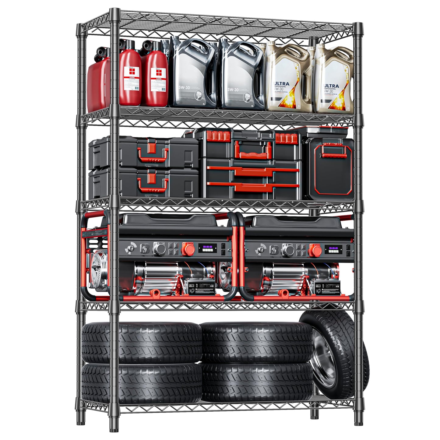 IZEUK 5-Tier Heavy Duty Metal Storage Shelving Unit (Black, 17.7" D x 47.2" W x 72.3" H, 1750 lbs Capacity), Adjustable Steel Wire Rack Shelf Organizer for Garage, Kitchen, Basement, Laundry, Office