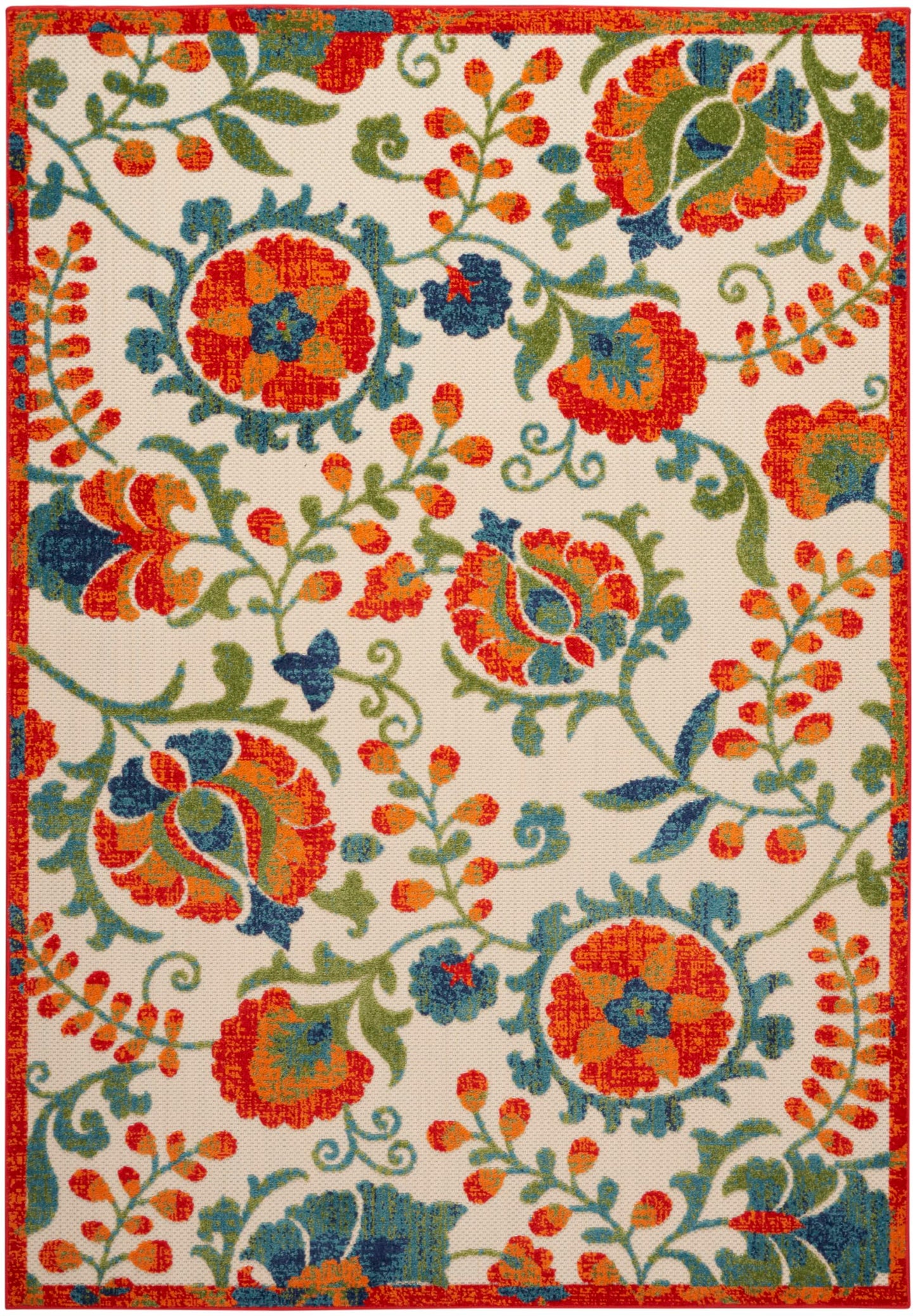 Nourison Home Aloha Red Multicolor 3'6" x 5'6" Area Rug - Easy Clean, Non Shedding, Bed Room, Living Room, Dining Room, Kitchen (4' x 6')