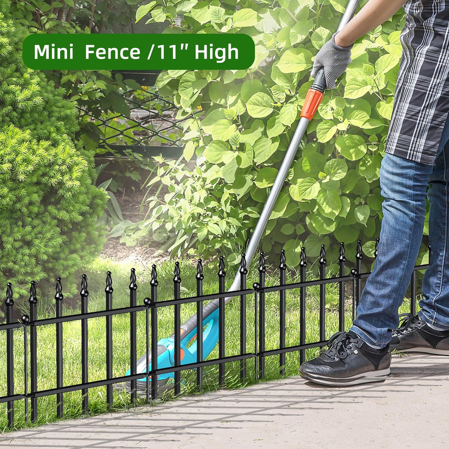 FOREHOGAR Decorative Metal Garden Fence 11in H x 12ft L, Small Border Fence Roman Column Deco, Garden Fencing for Flower Bed Lawn Landscape Outdoor, 10 Panels + 11 Stakes Black