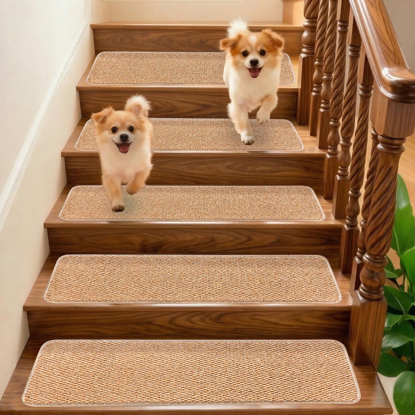 DONJOP 9.5x36 Inch Stair Treads for Wooden Steps Indoor(15-Pack) – Non Slip Adhesive Peel and Stick Carpet Stair Treads, Washable & Reusable Stair Runner Rugs for Kids Elders and Pets-Khaki
