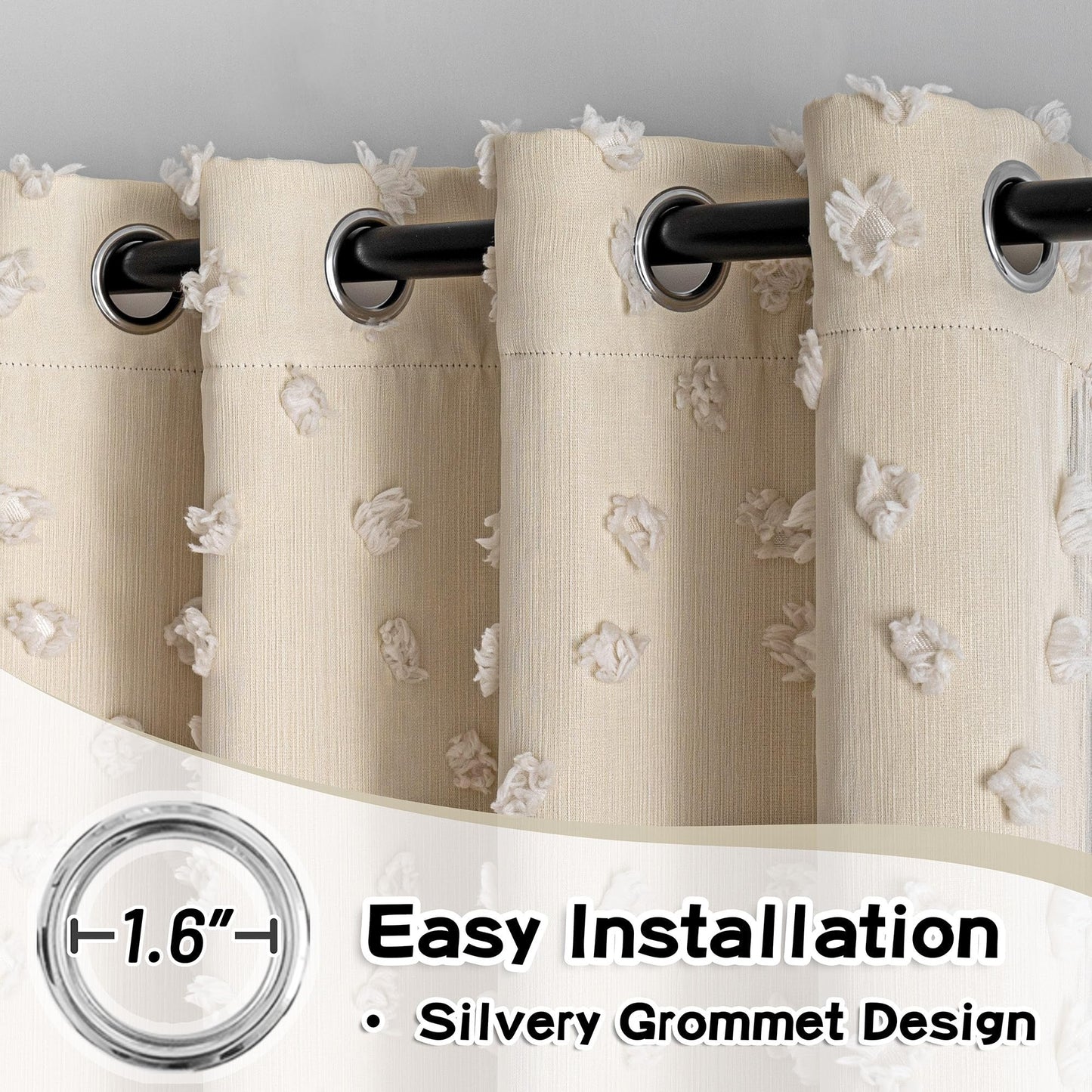 MYSKY HOME Beige Boho Curtains for Living Room 84 Inches Long Blackout Bohemian Curtains 2 Panels Beige Pom Pom Sheer Thermal Insulated Rustic Grommet Privacy Room Darkening Window Drapes 52" x 84"