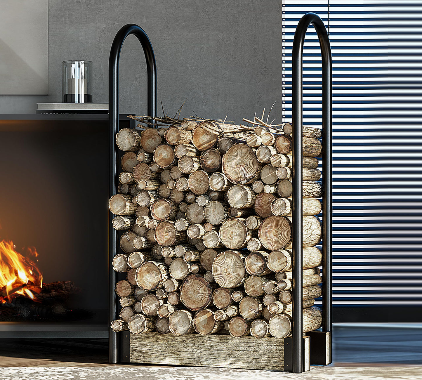 Fire Beauty Firewood Rack Log Holder,Log Storage Holder,Storage Rack,Firewood Stacker for Fireplace Indoor Outdoor(Adjustable)