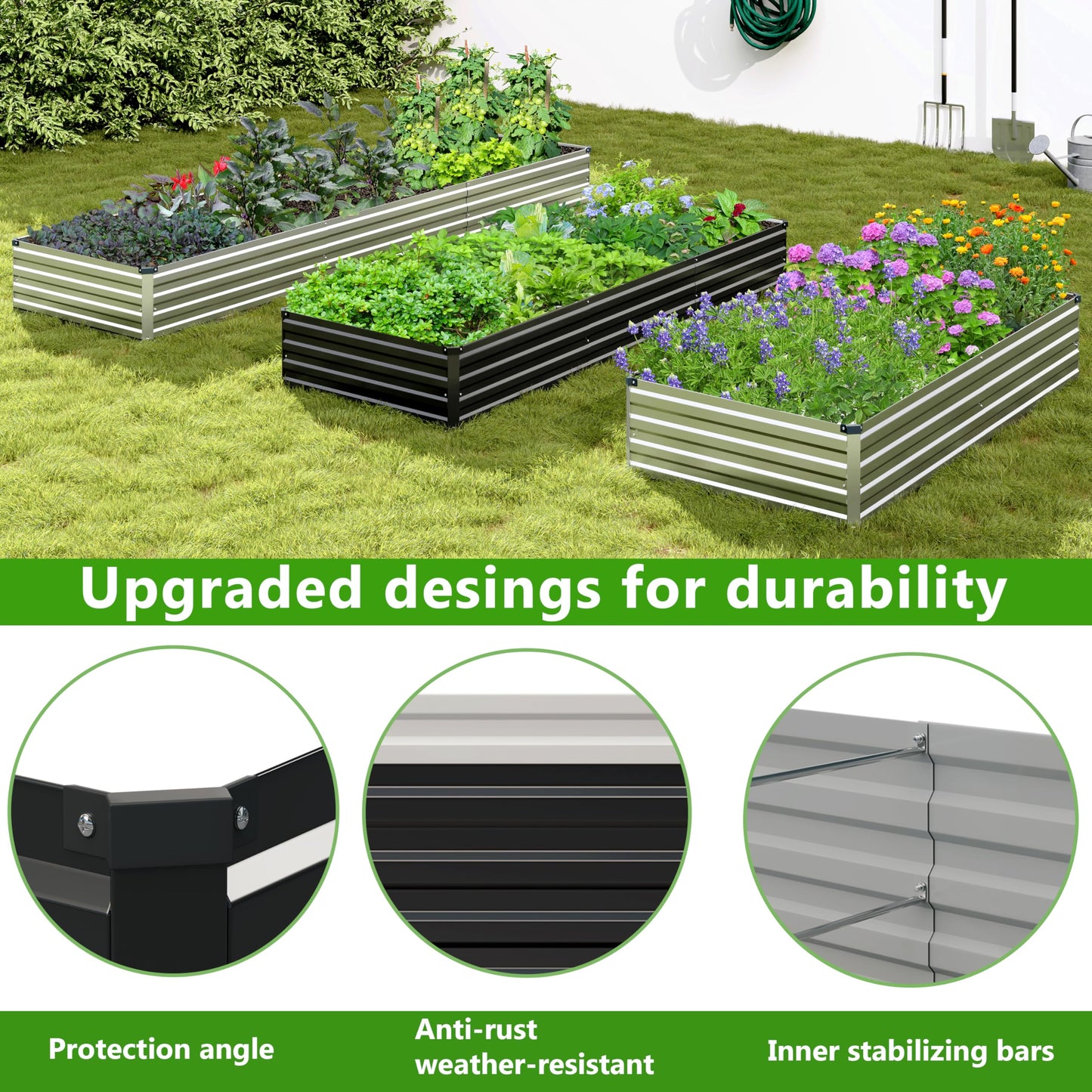 Easllre 2PCS 9x3x1ft Galvanized Raised Garden Bed,Outdoor Planter Box Metal Patio Kit Planting Bed for Vegetables Flowers Herb,Black