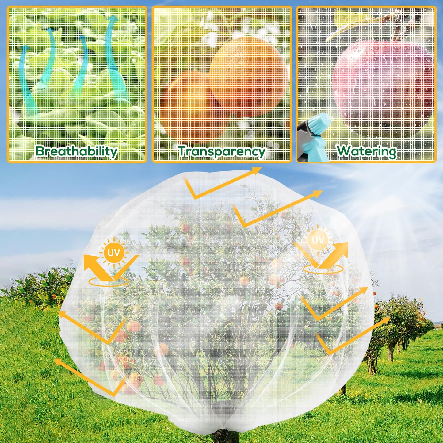 2PCS Fruit Tree Netting with Drawstring, 7 x 6ft Ultra-Fine Mesh Garden Insect & Bird Protection Cover, Breathable Reusable Tree Netting for Citrus, Apple, Peach & Shrubs