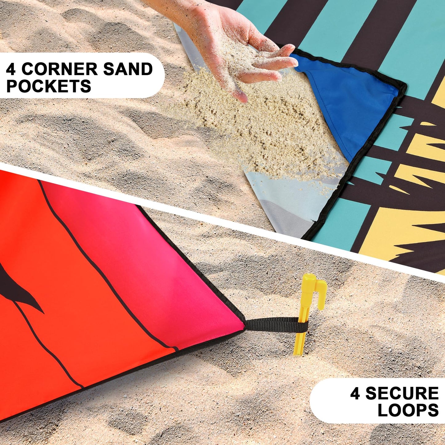WIWIGO Beach Blanket Waterproof Sandproof Beach Mat 79" X 83"/10'x9'for 2-8 Adults Quick Drying Outdoor Picnic Mat Beach Accessories for Travel, Camping, Hiking