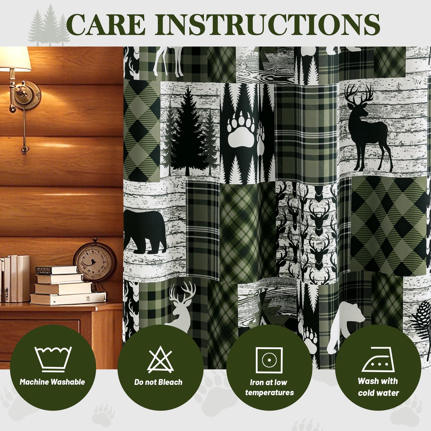 Dark Green Rustic Cabin Curtains 2 Panels Country Curtain 50% Light Blocking Darkening Grommet Window Treatments Farmhouse Patchwork Plaid Drapes Decorative for Living Room Bedroom, 52x96 inches